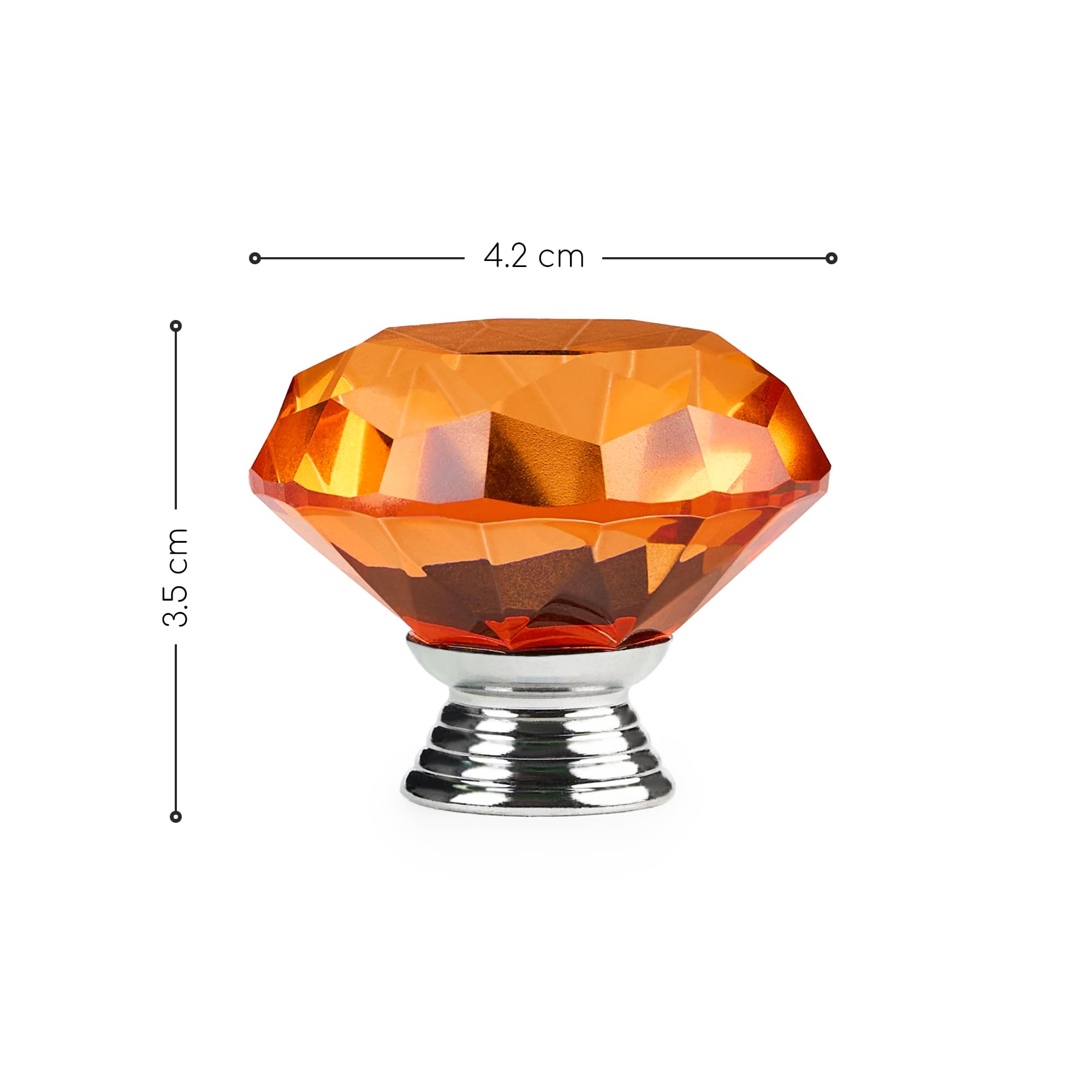Buton maner mobilier onuvio™, forma diamant, diamond cut luxury, cristal k9, diametru 40mm, baza aliaj zinc aluminiu - portocaliu