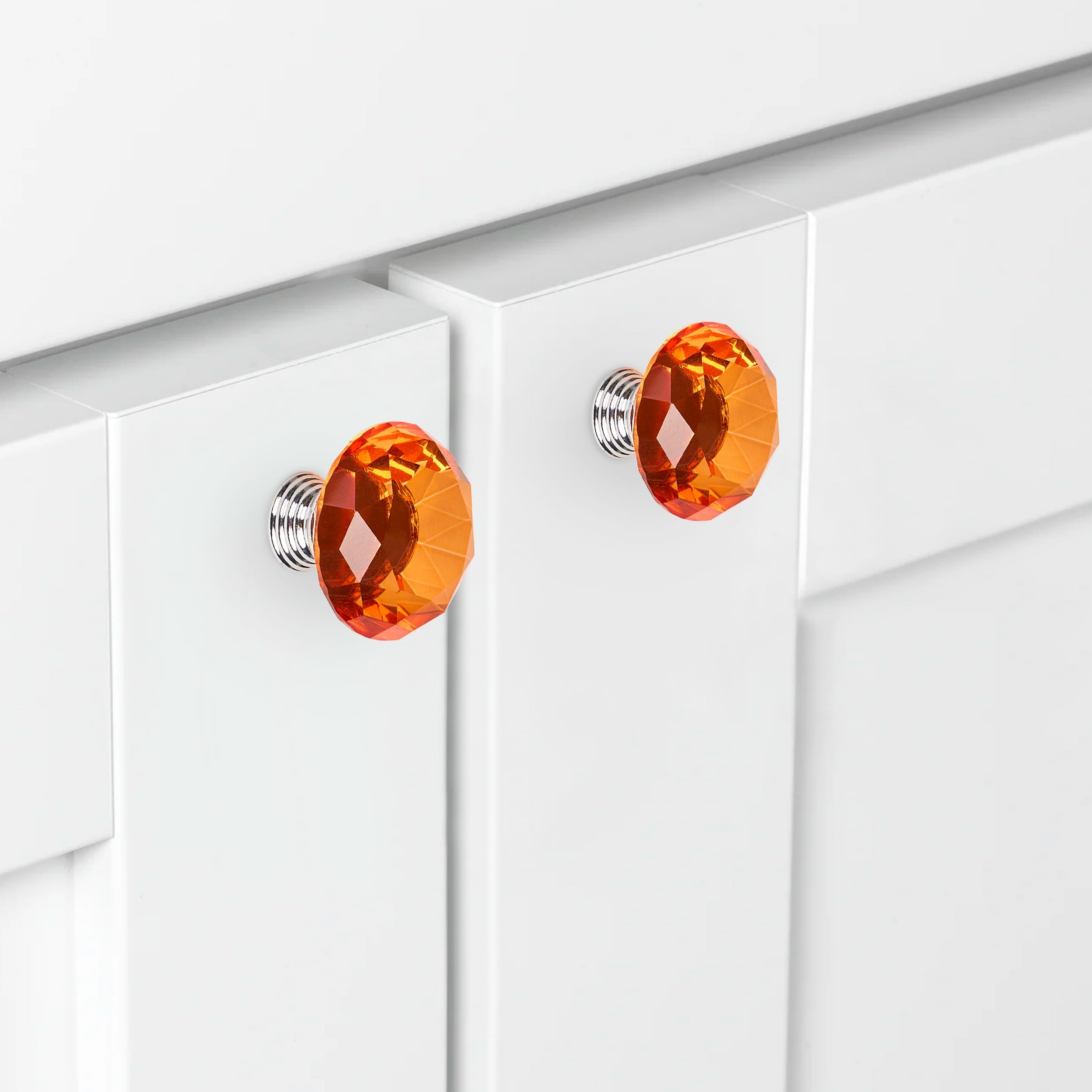 Buton maner mobilier onuvio™, forma diamant, diamond cut luxury, cristal k9, diametru 40mm, baza aliaj zinc aluminiu - portocaliu