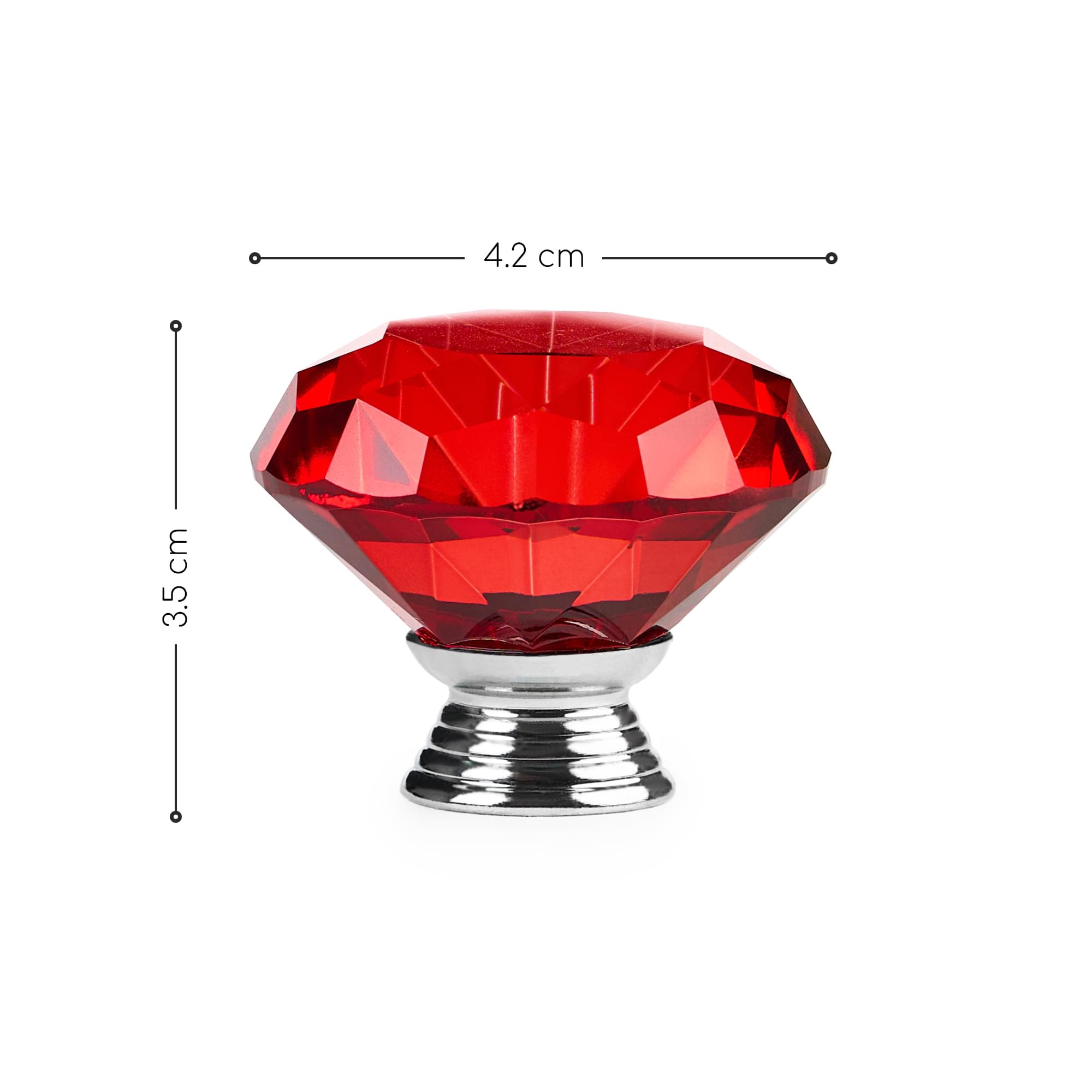 Buton maner mobilier onuvio™, forma diamant, diamond cut luxury, cristal k9, diametru 40mm, baza aliaj zinc aluminiu - rosu
