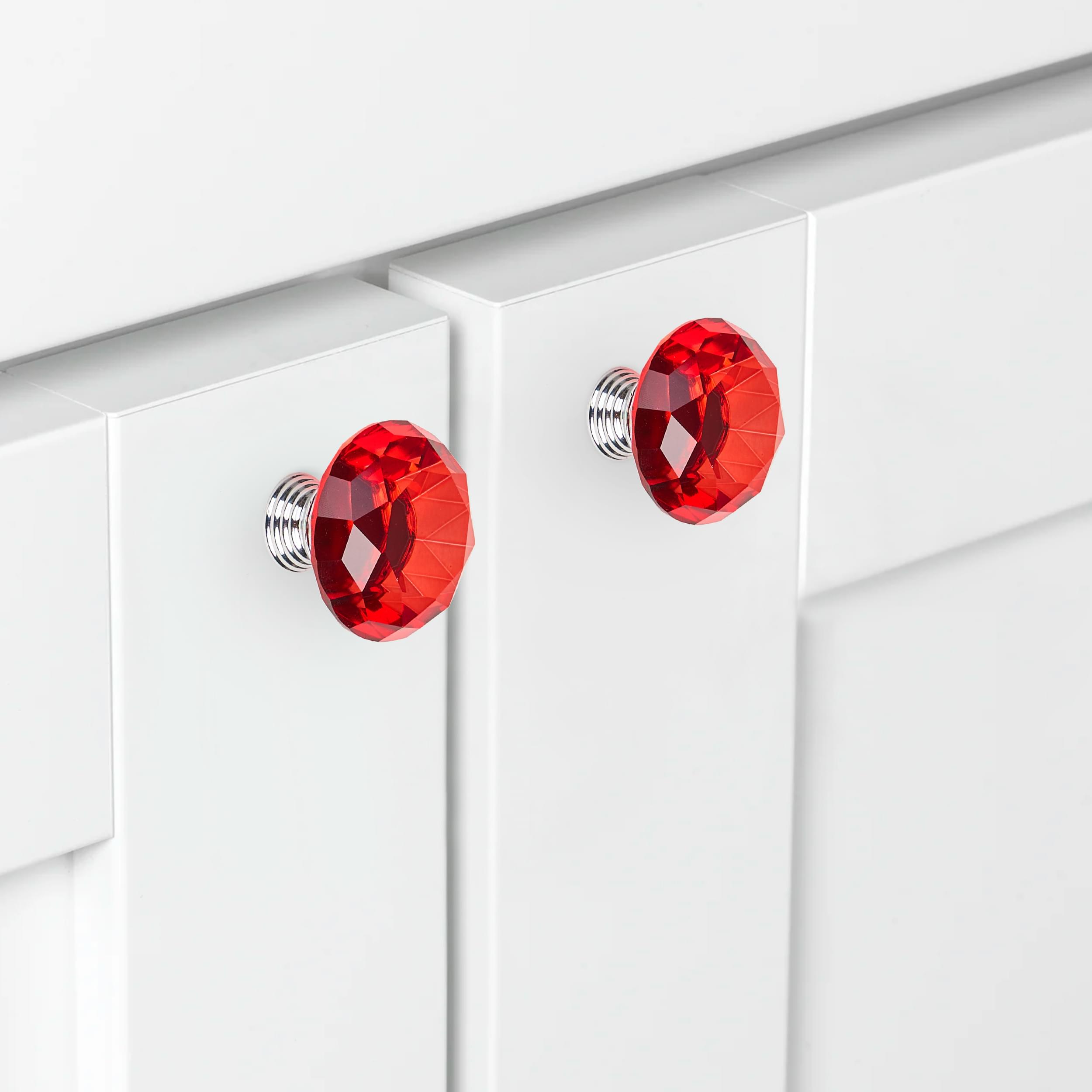 Buton maner mobilier onuvio™, forma diamant, diamond cut luxury, cristal k9, diametru 40mm, baza aliaj zinc aluminiu - rosu
