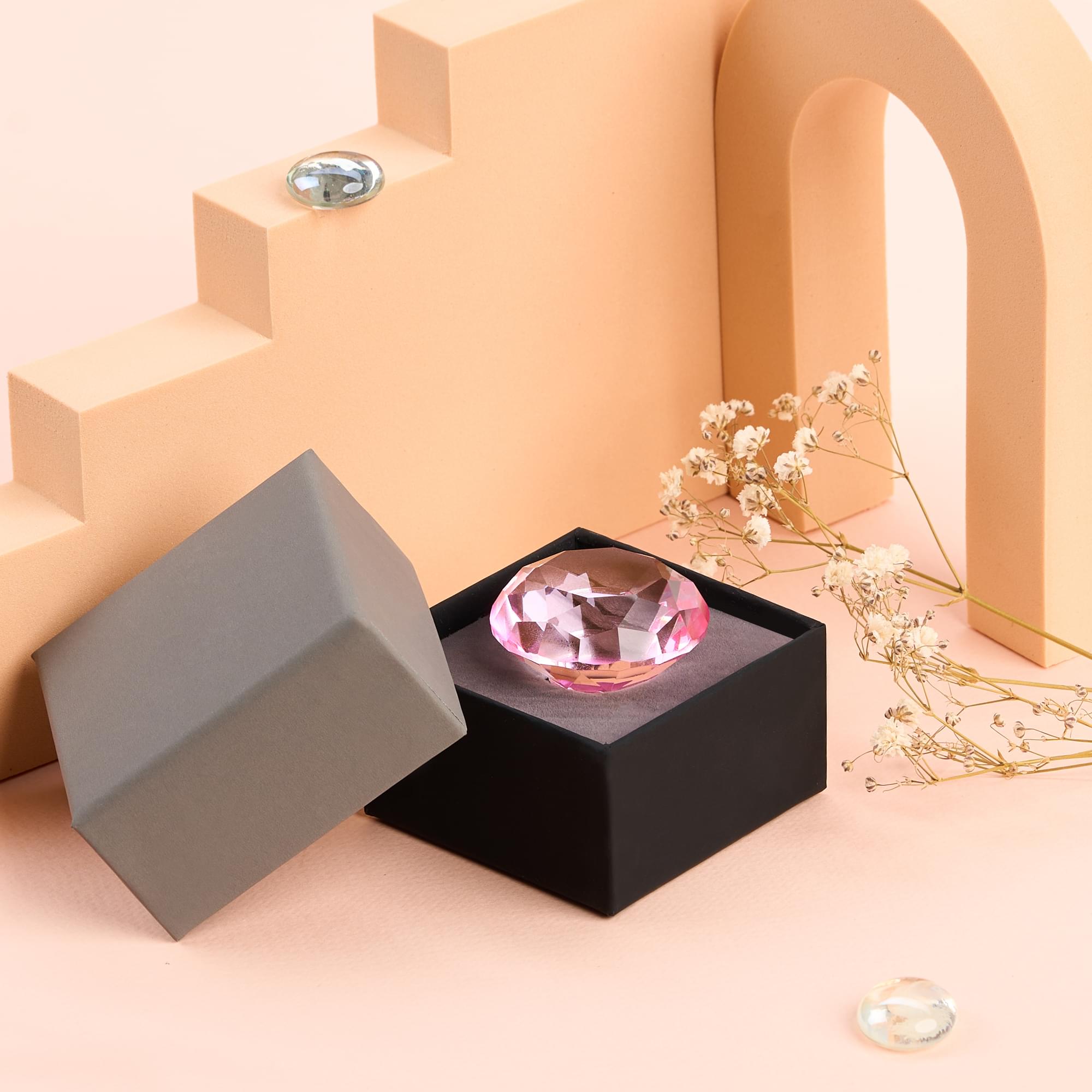 Buton maner mobilier onuvio™, forma diamant, diamond cut luxury, cristal k9, diametru 40mm, baza aliaj zinc aluminiu - roz
