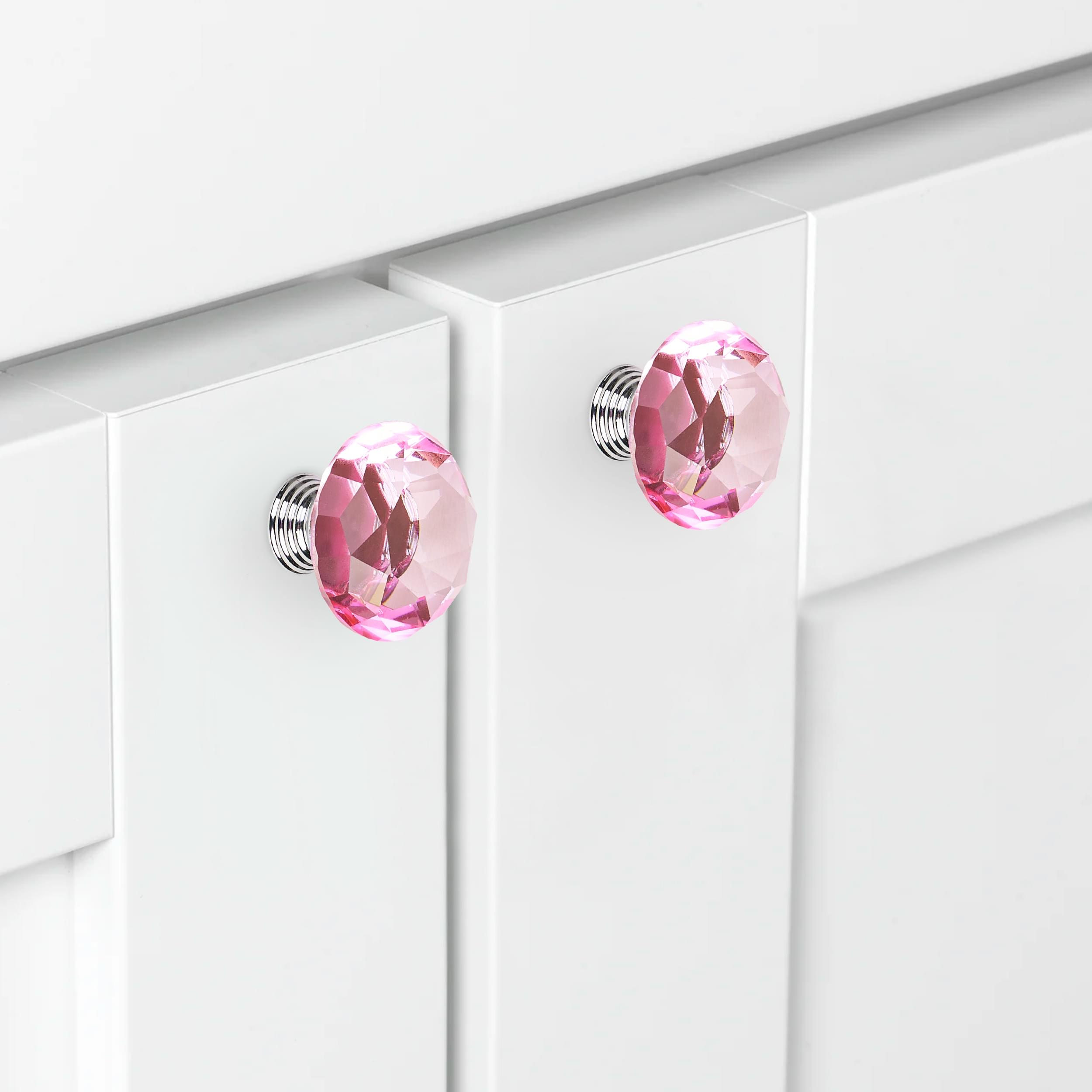 Buton maner mobilier onuvio™, forma diamant, diamond cut luxury, cristal k9, diametru 40mm, baza aliaj zinc aluminiu - roz