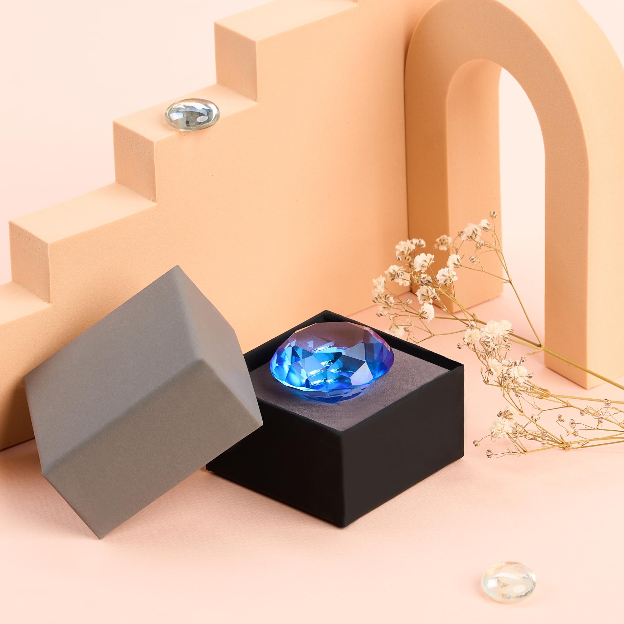 Buton maner mobilier onuvio™, forma diamant, diamond cut luxury, cristal k9, diametru 40mm, baza aliaj zinc aluminiu - albastru