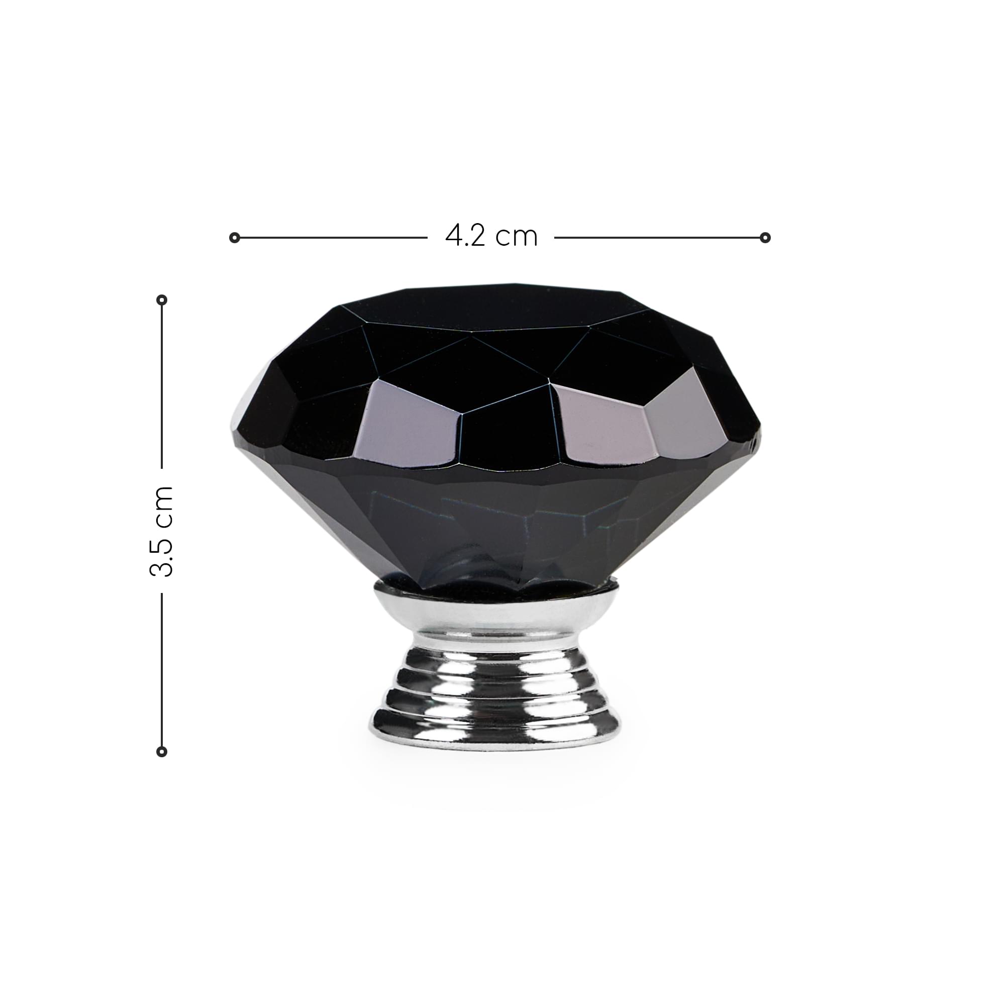 Buton maner mobilier onuvio™, forma diamant, diamond cut luxury, cristal k9, diametru 40mm, baza aliaj zinc aluminiu - negru
