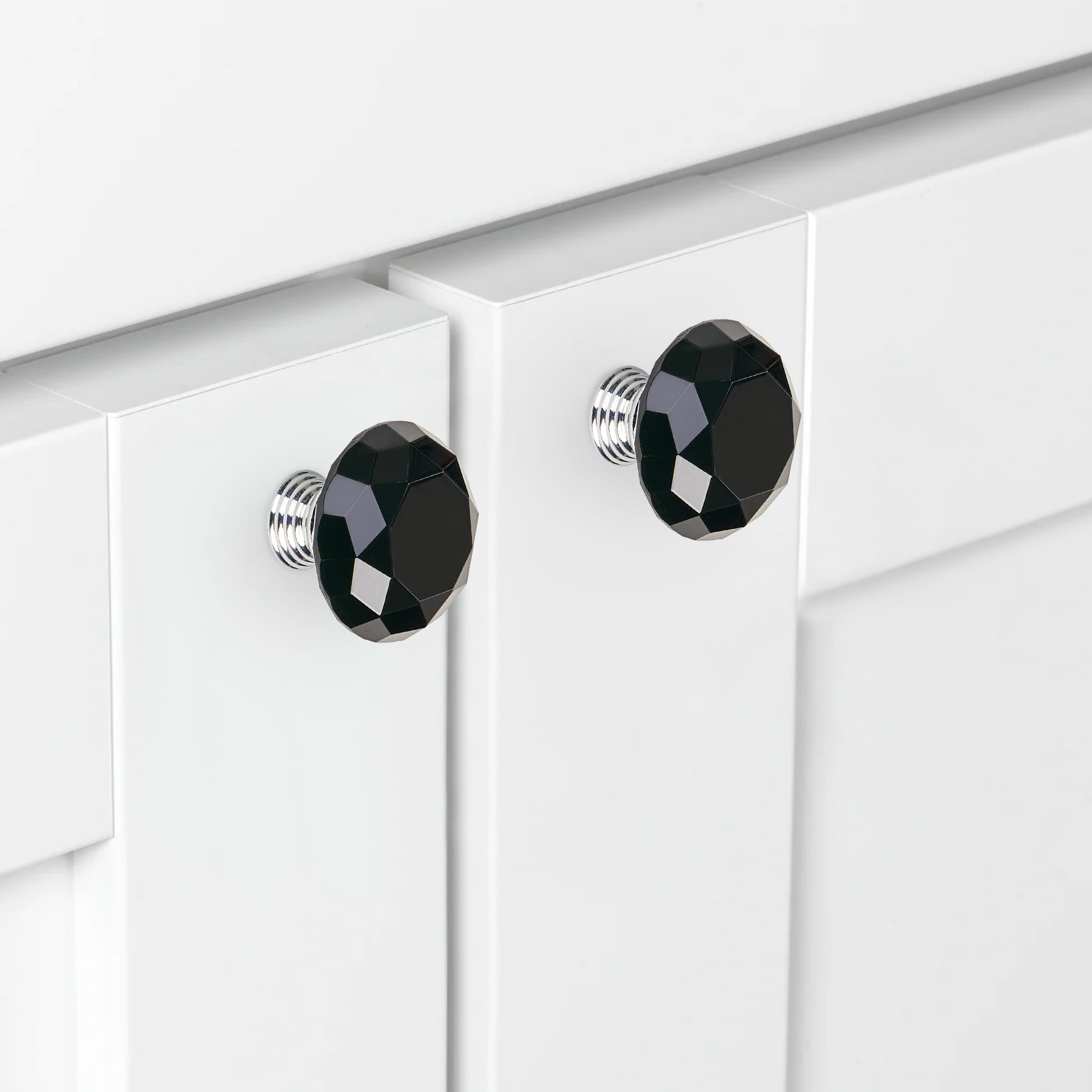 Buton maner mobilier onuvio™, forma diamant, diamond cut luxury, cristal k9, diametru 40mm, baza aliaj zinc aluminiu - negru
