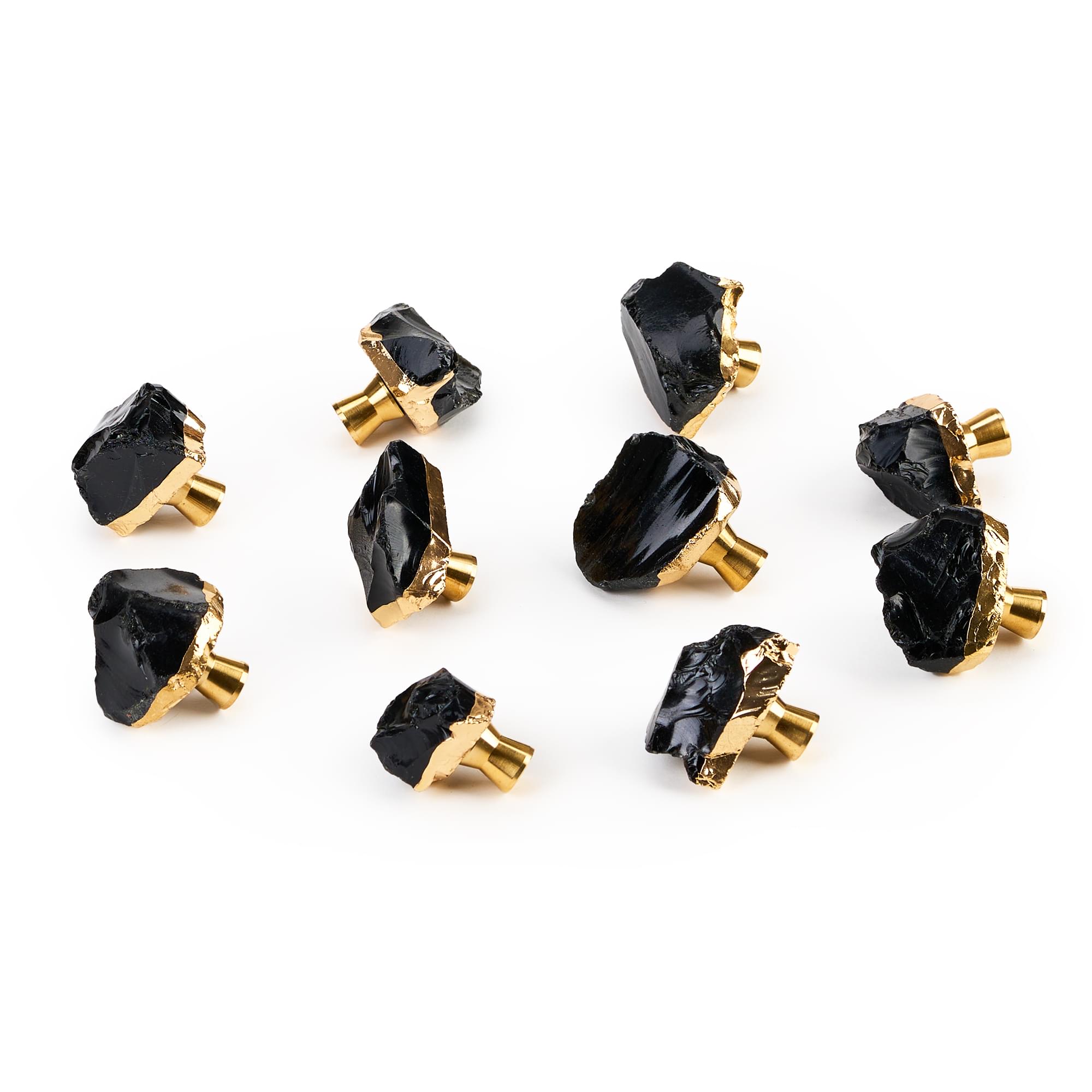 Maner tip buton,  din cristal natural, hand-made din piatra semipretioasa cu insertii aurii, modele unicate, onuvio™ - negru