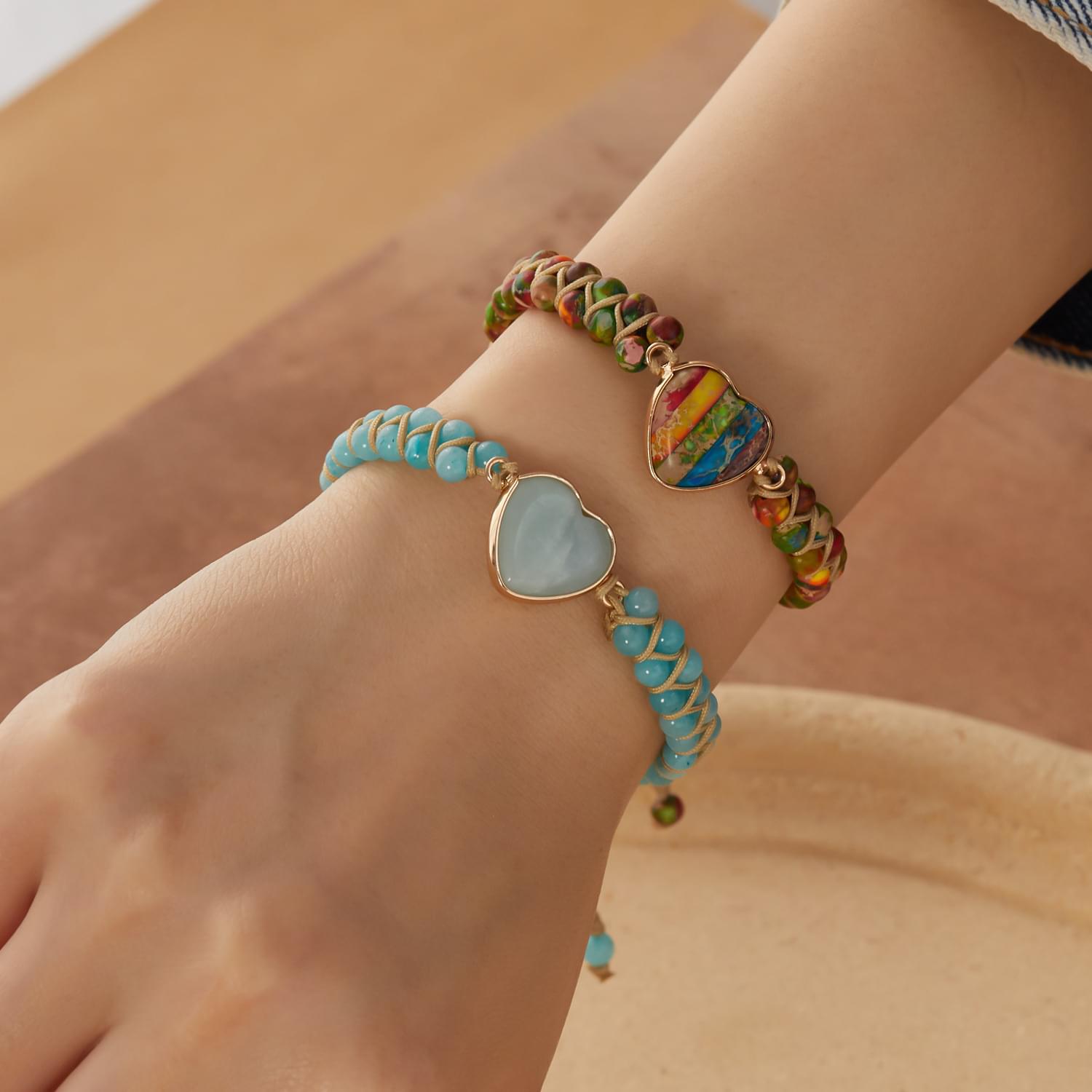  bratara energetica handmade double heart chakra, piatra naturala, reglabila, onuvio™