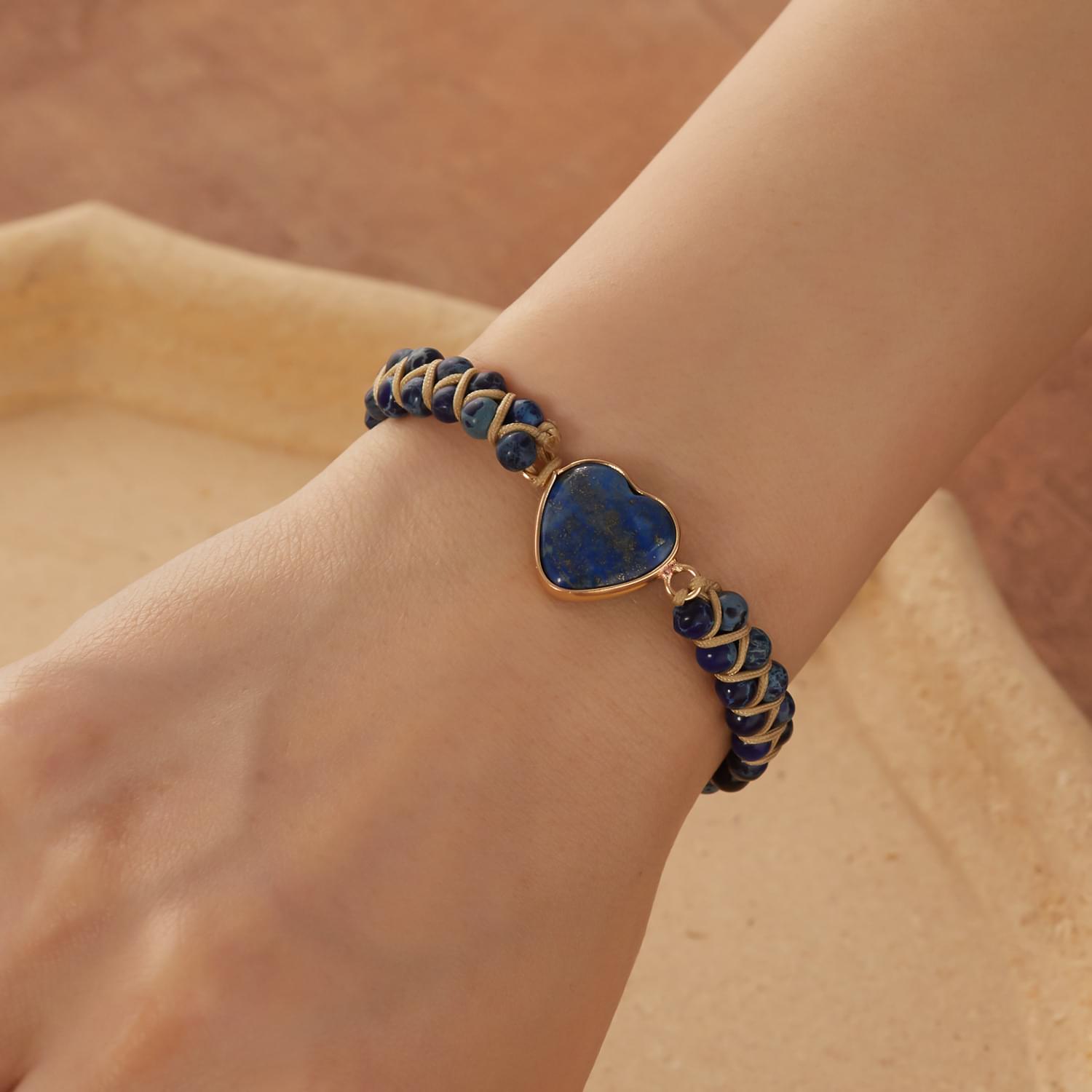  bratara energetica handmade double heart chakra, piatra naturala, reglabila, onuvio™ - albastru