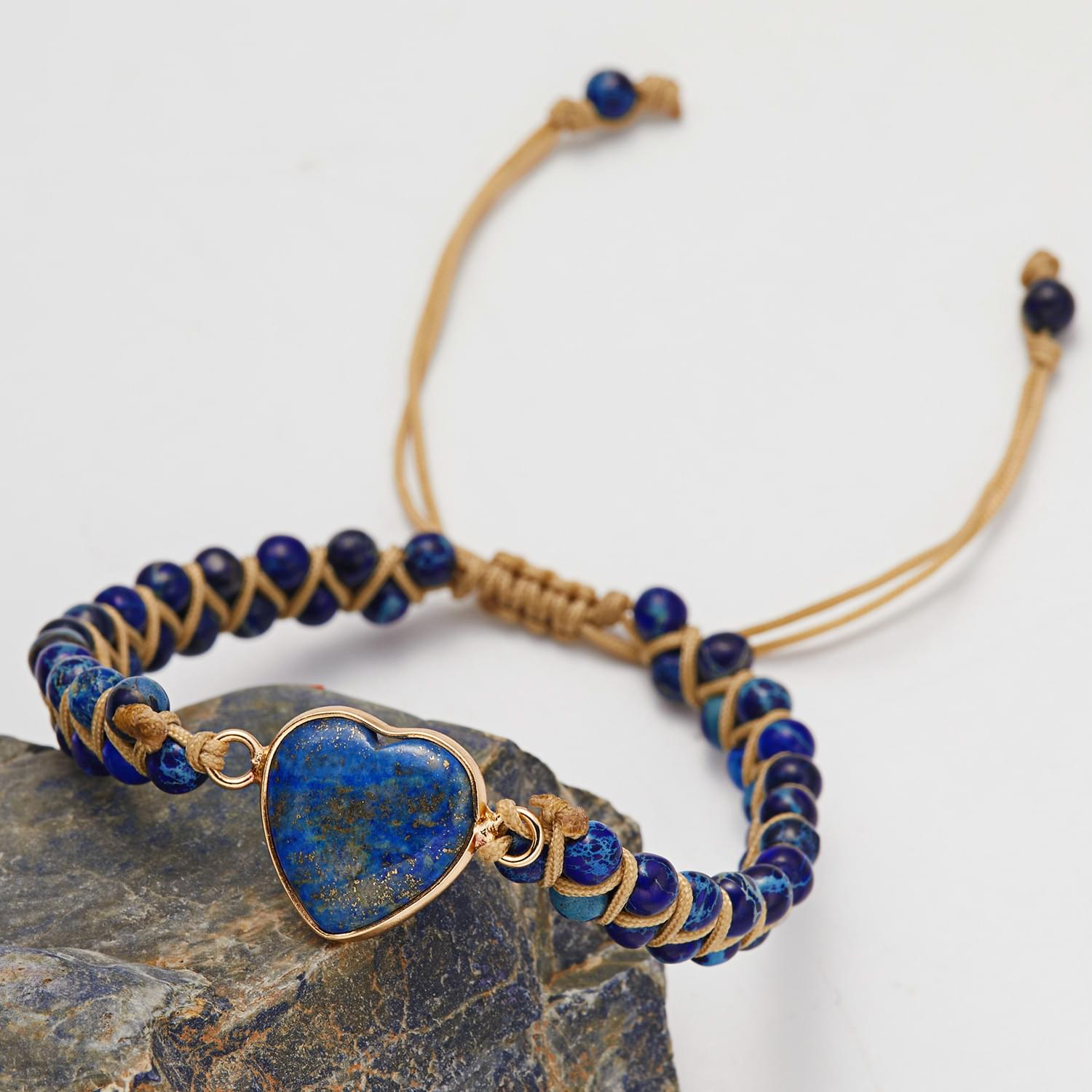  bratara energetica handmade double heart chakra, piatra naturala, reglabila, onuvio™ - albastru