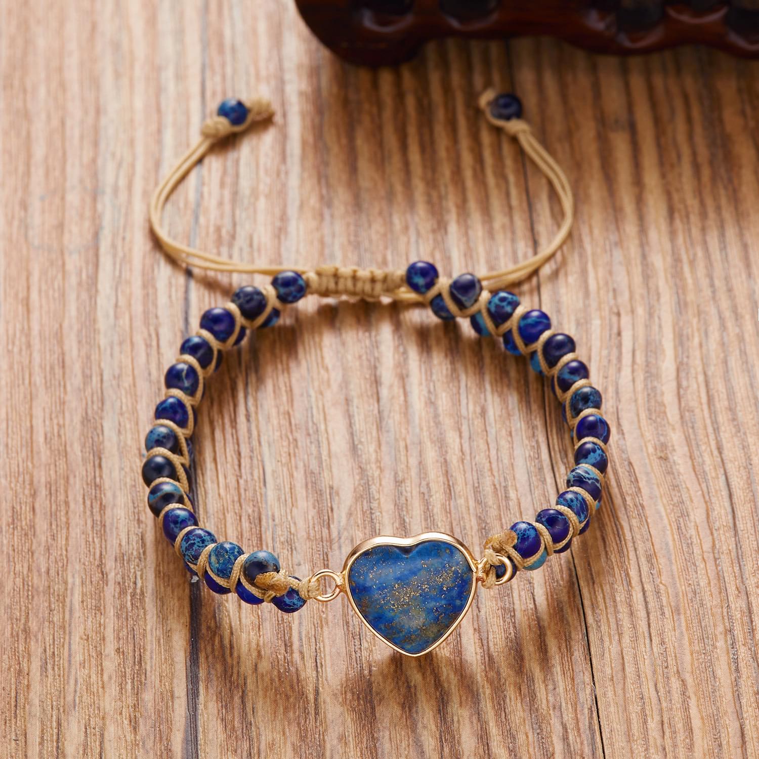  bratara energetica handmade double heart chakra, piatra naturala, reglabila, onuvio™ - albastru