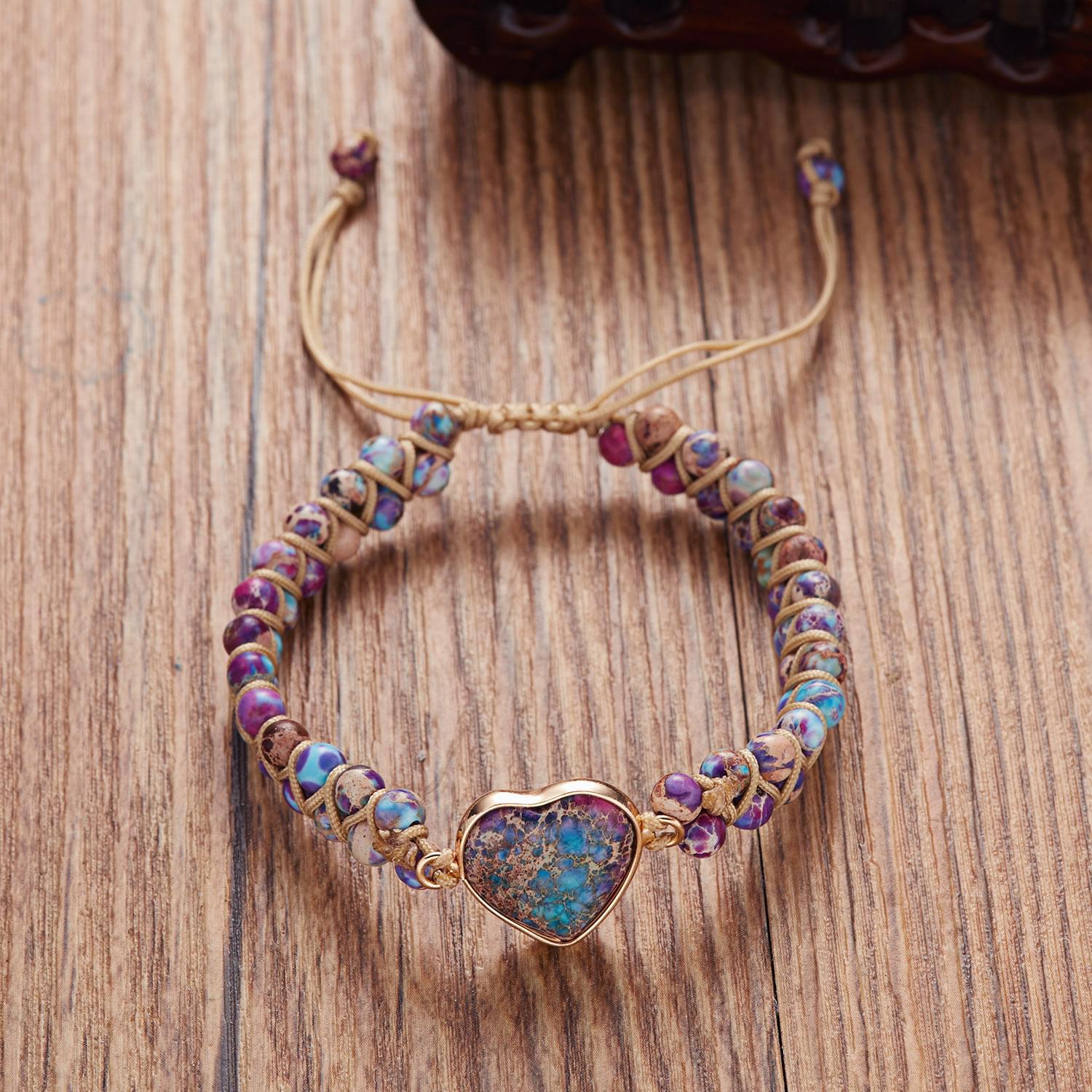  bratara energetica handmade double heart chakra, piatra naturala, reglabila, onuvio™ - lavanda