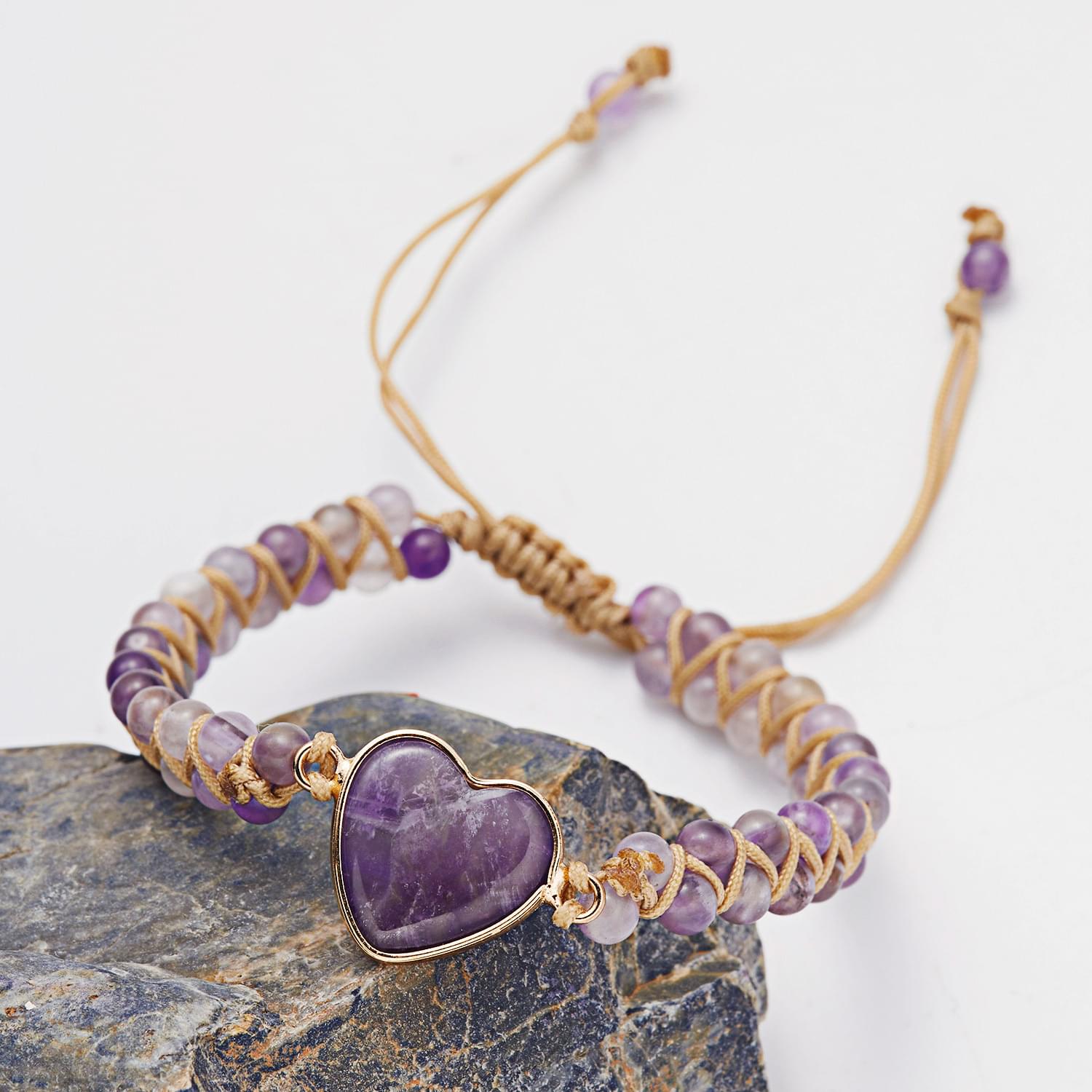  bratara energetica handmade double heart chakra, piatra naturala, reglabila, onuvio™ - mov