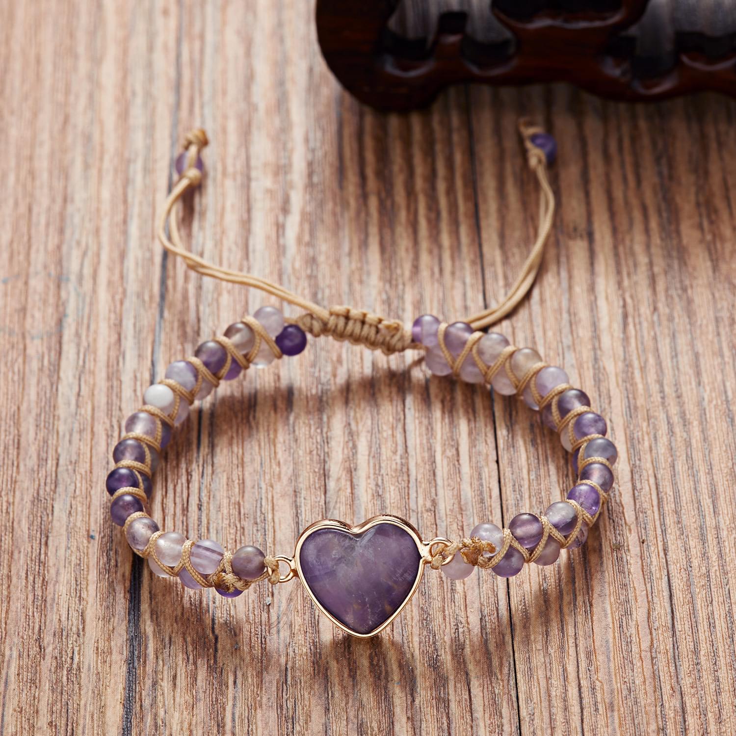  bratara energetica handmade double heart chakra, piatra naturala, reglabila, onuvio™ - mov