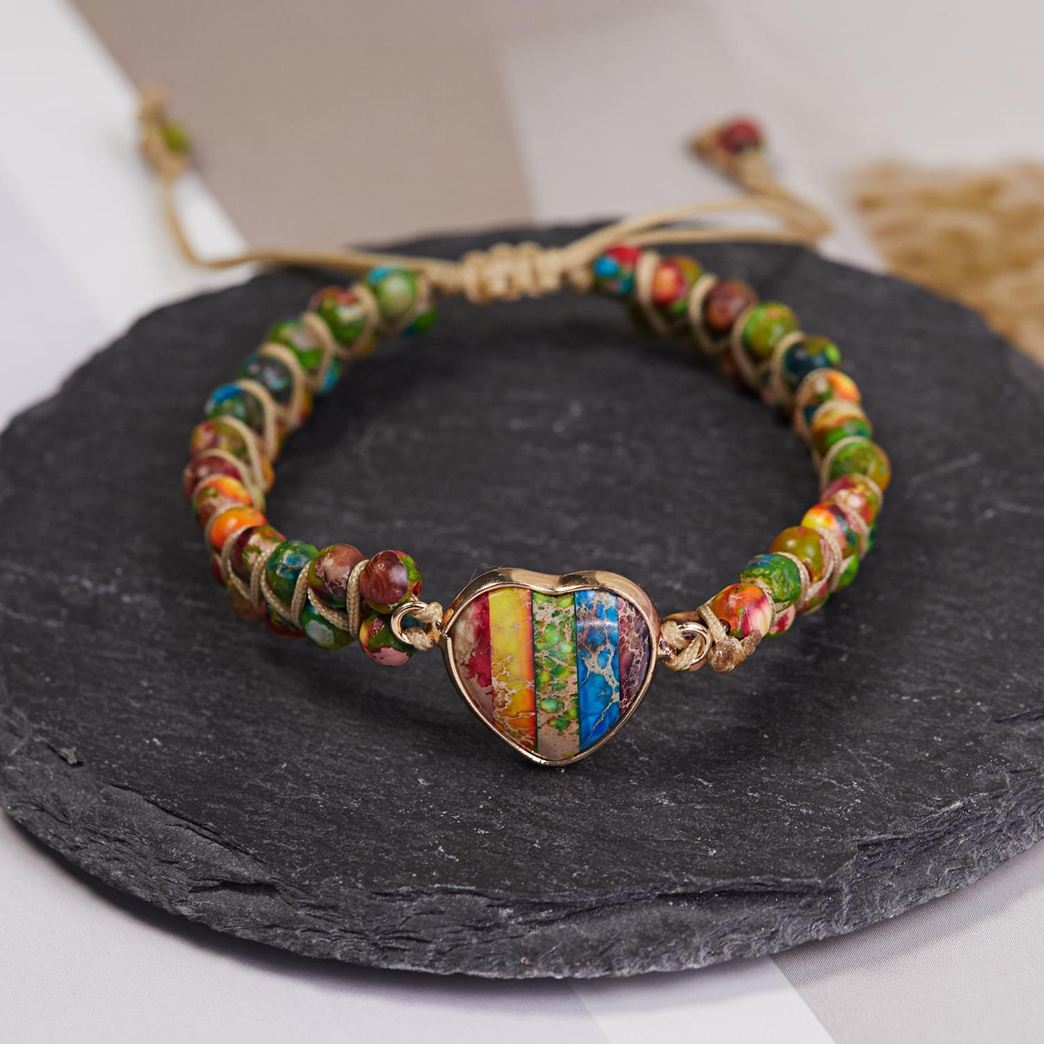  bratara energetica handmade double heart chakra, piatra naturala, reglabila, onuvio™ - multicolor