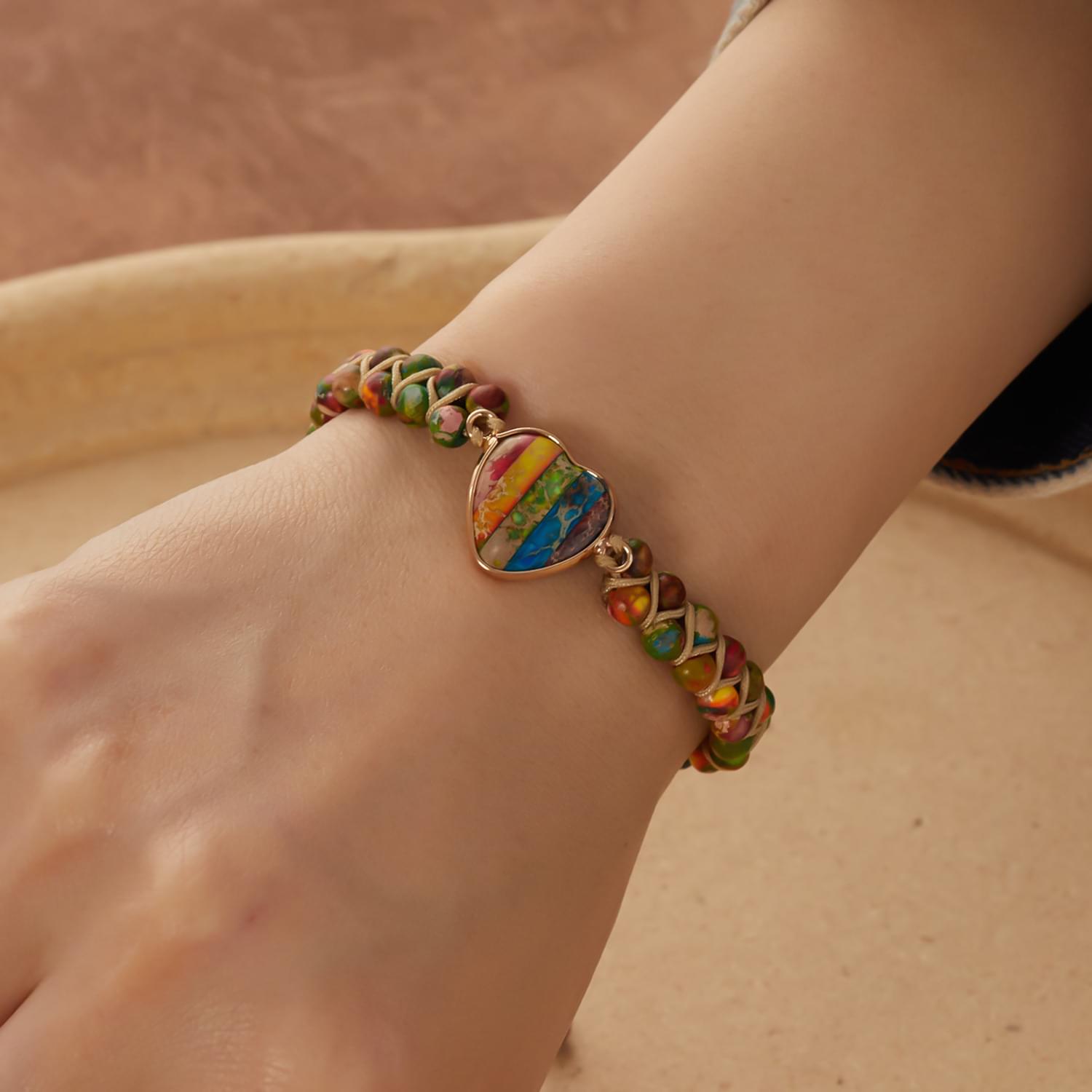  bratara energetica handmade double heart chakra, piatra naturala, reglabila, onuvio™ - multicolor