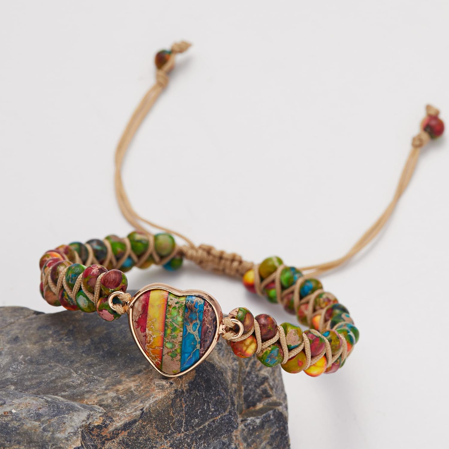  bratara energetica handmade double heart chakra, piatra naturala, reglabila, onuvio™ - multicolor