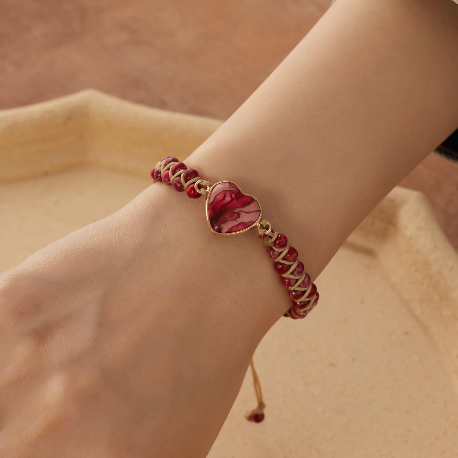  bratara energetica handmade double heart chakra, piatra naturala, reglabila, onuvio™ - rosu