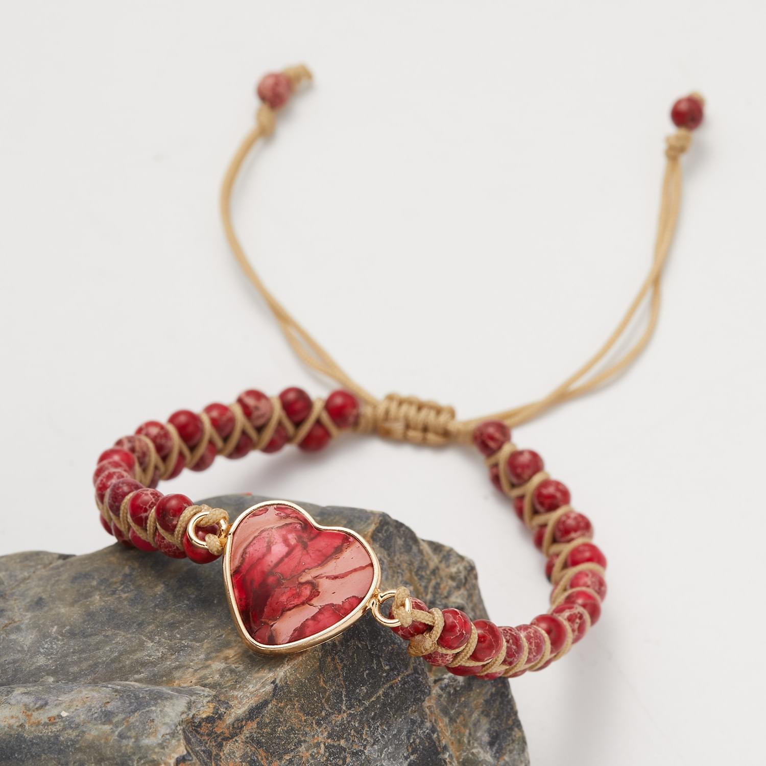  bratara energetica handmade double heart chakra, piatra naturala, reglabila, onuvio™ - rosu