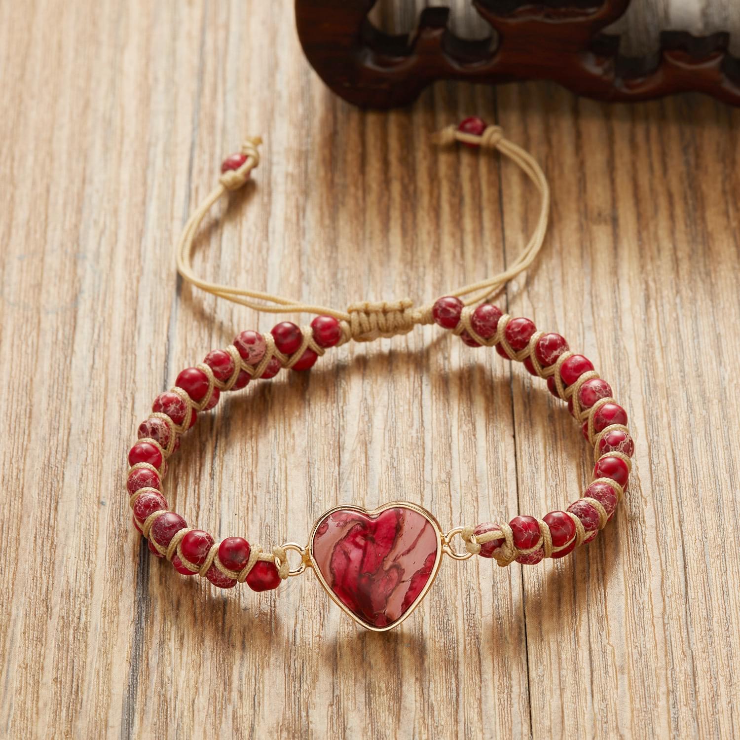 bratara energetica handmade double heart chakra, piatra naturala, reglabila, onuvio™ - rosu