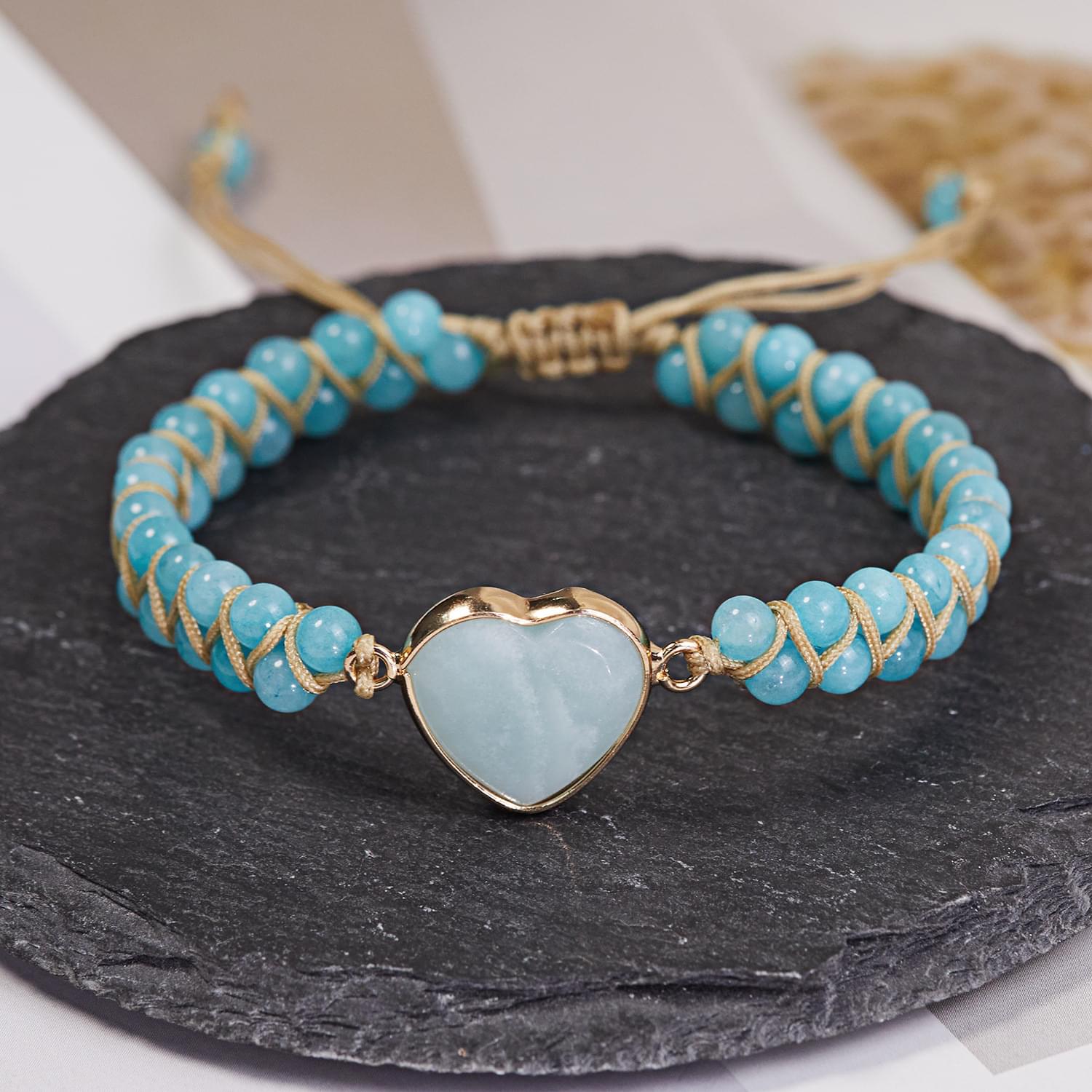 bratara energetica handmade double heart chakra, piatra naturala, reglabila, onuvio™ - turcoaz