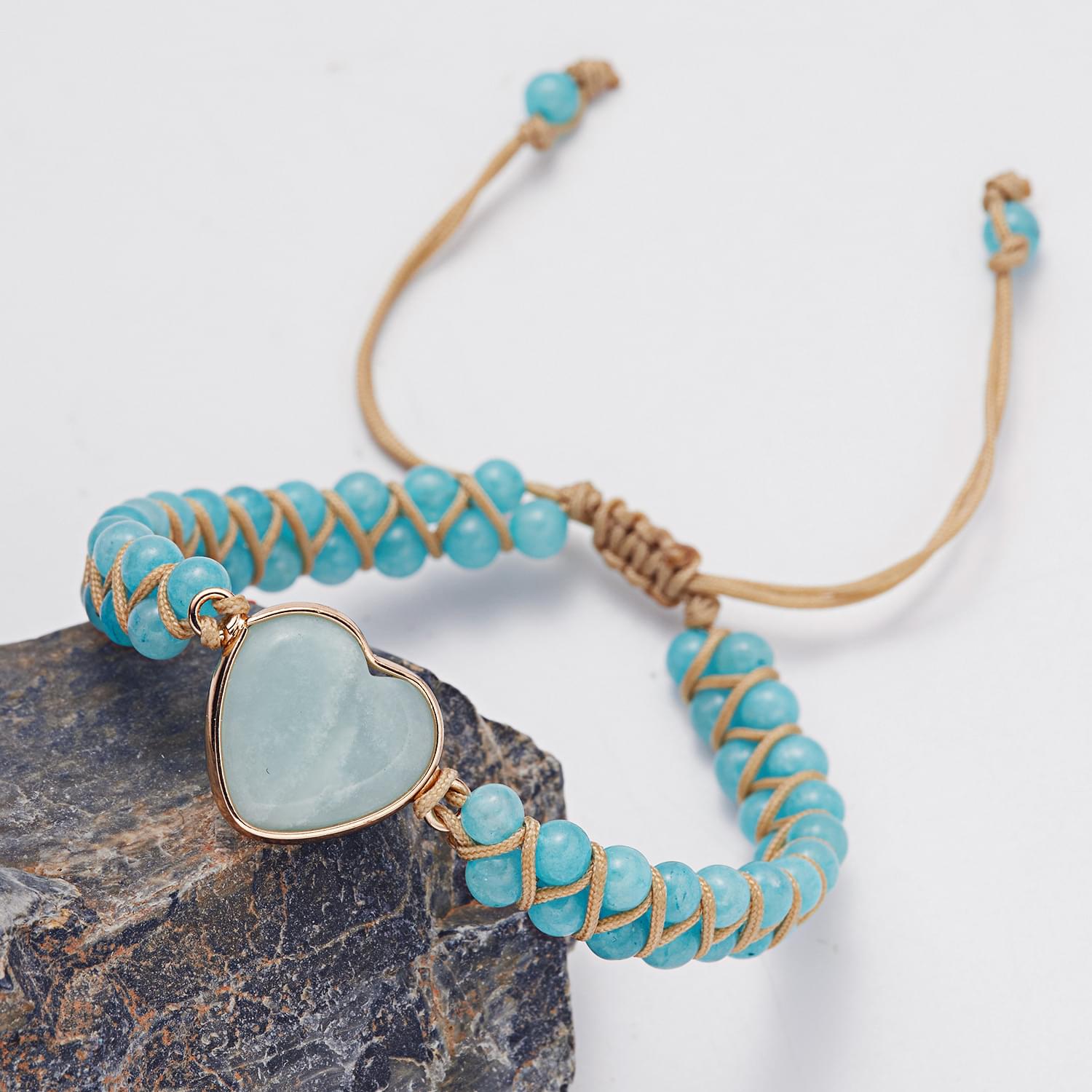  bratara energetica handmade double heart chakra, piatra naturala, reglabila, onuvio™ - turcoaz