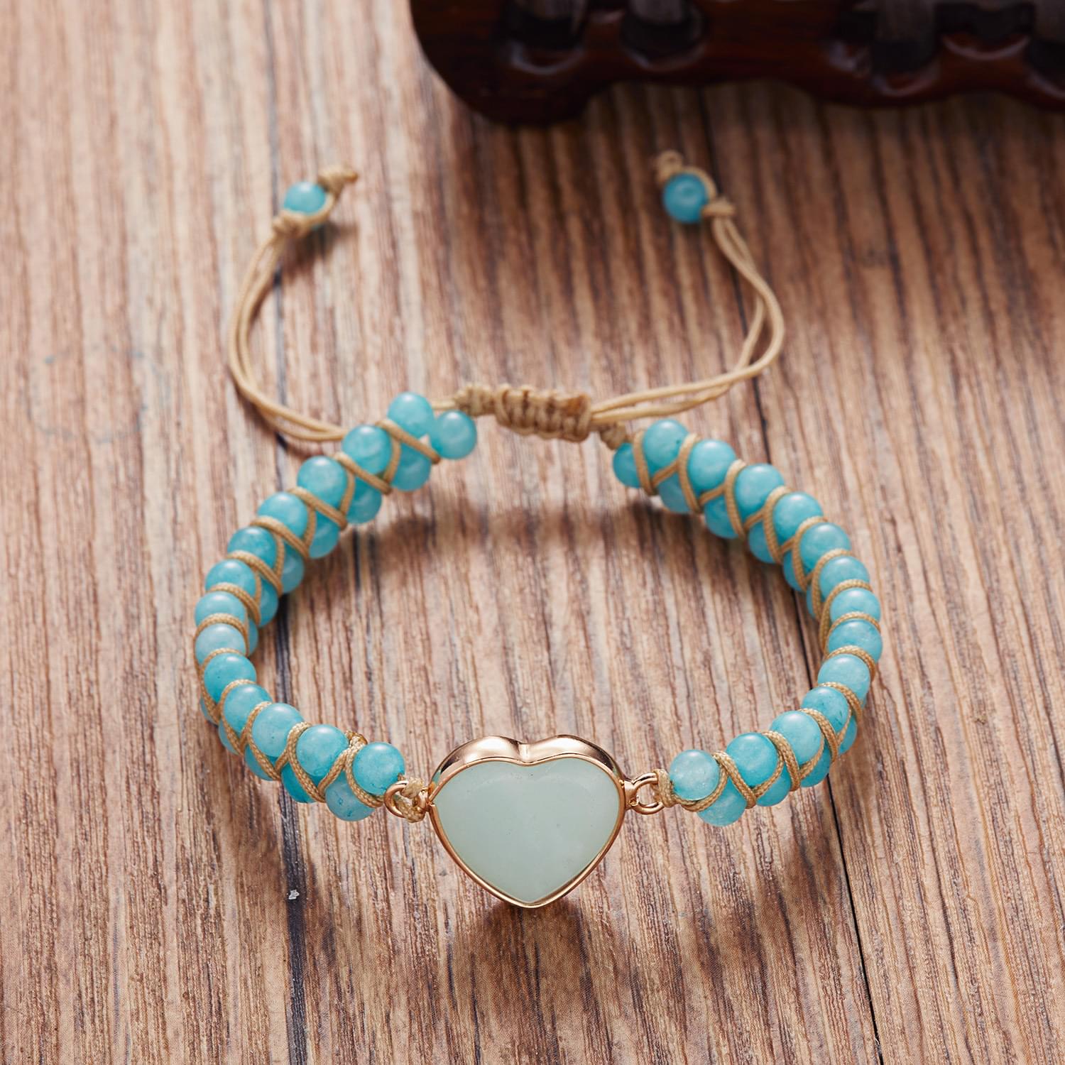  bratara energetica handmade double heart chakra, piatra naturala, reglabila, onuvio™ - turcoaz