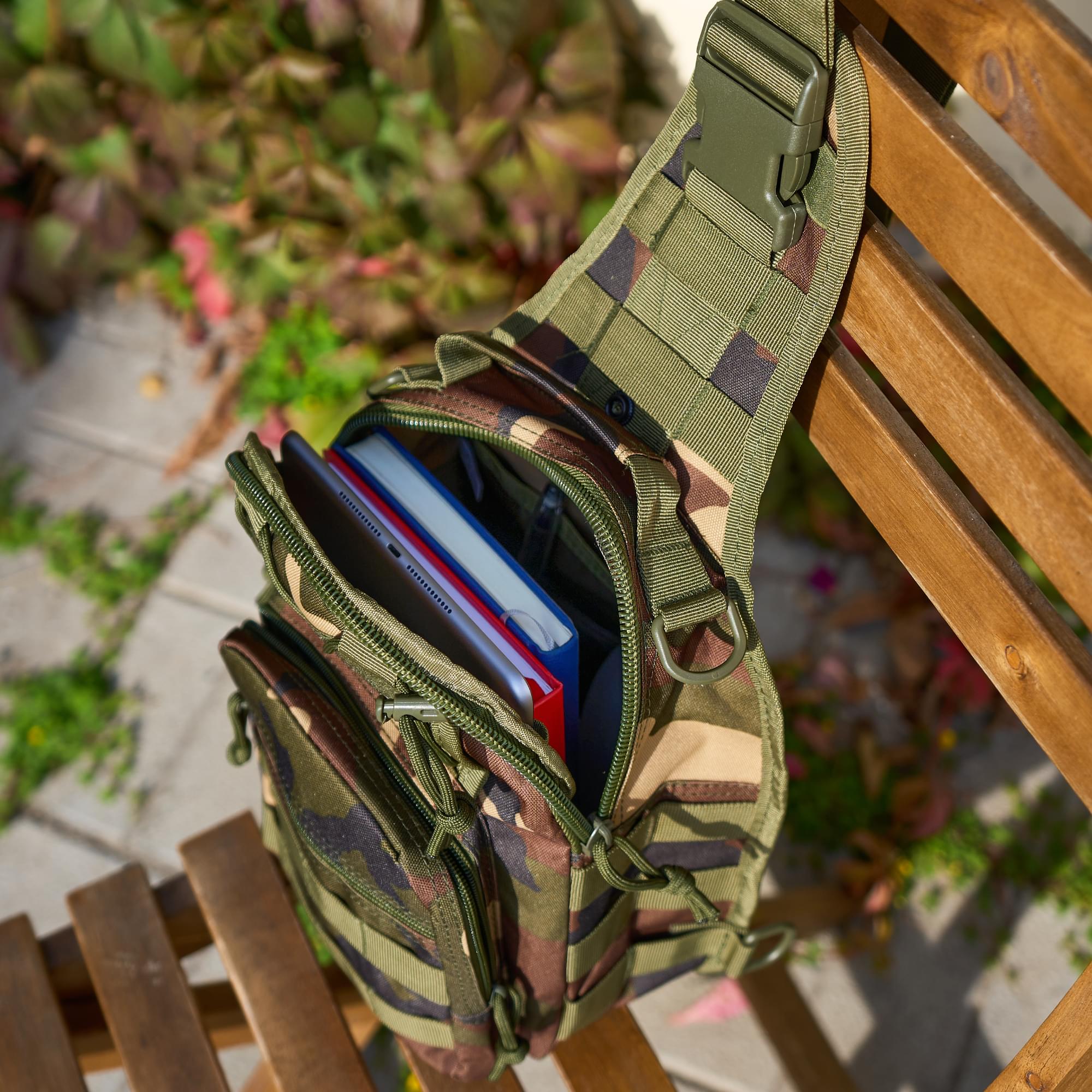 Geanta tactica de umar profesionala, borseta multifunctionala camuflaj militar, 10 litri, onuvio® - wood camo