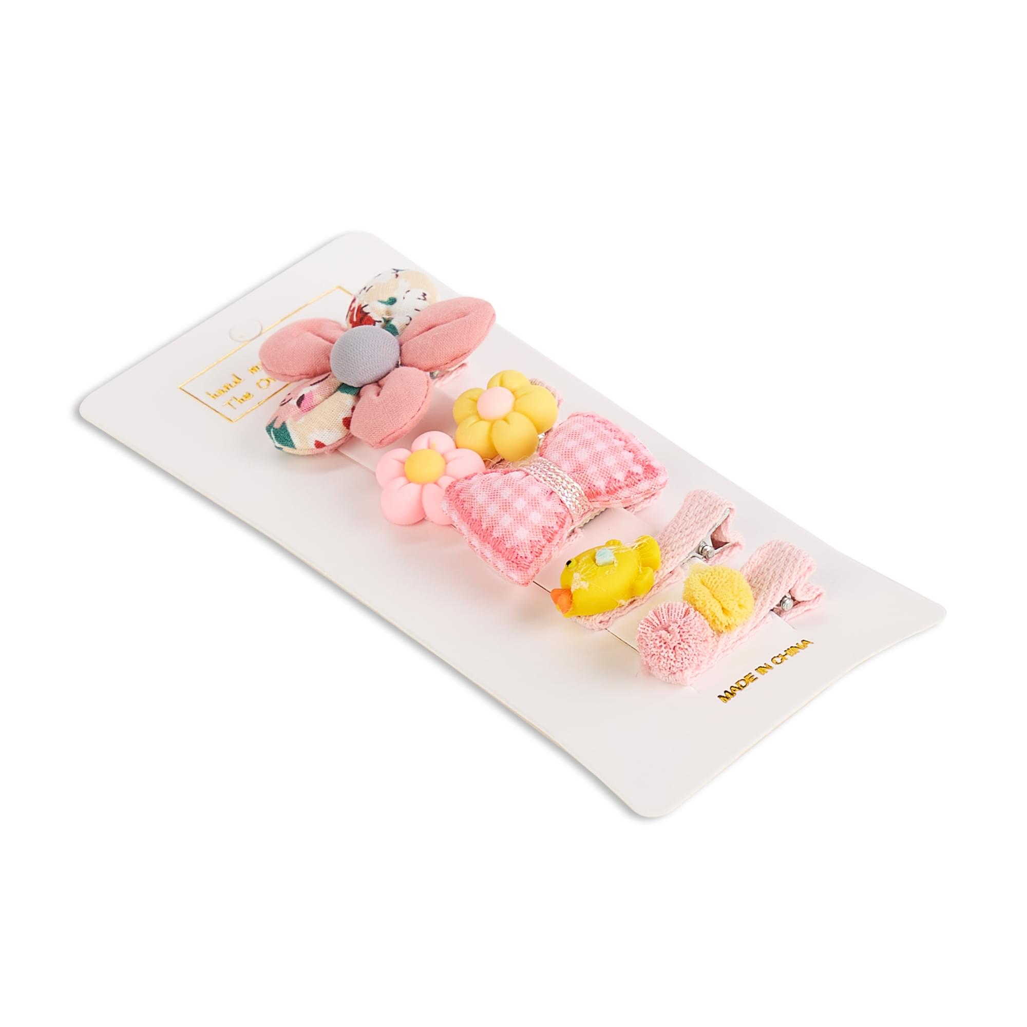 Set 5 clame par pentru fetite onuvio® h02, bumbac organic, protectie scalp, fara zgarieturi si durere - roz