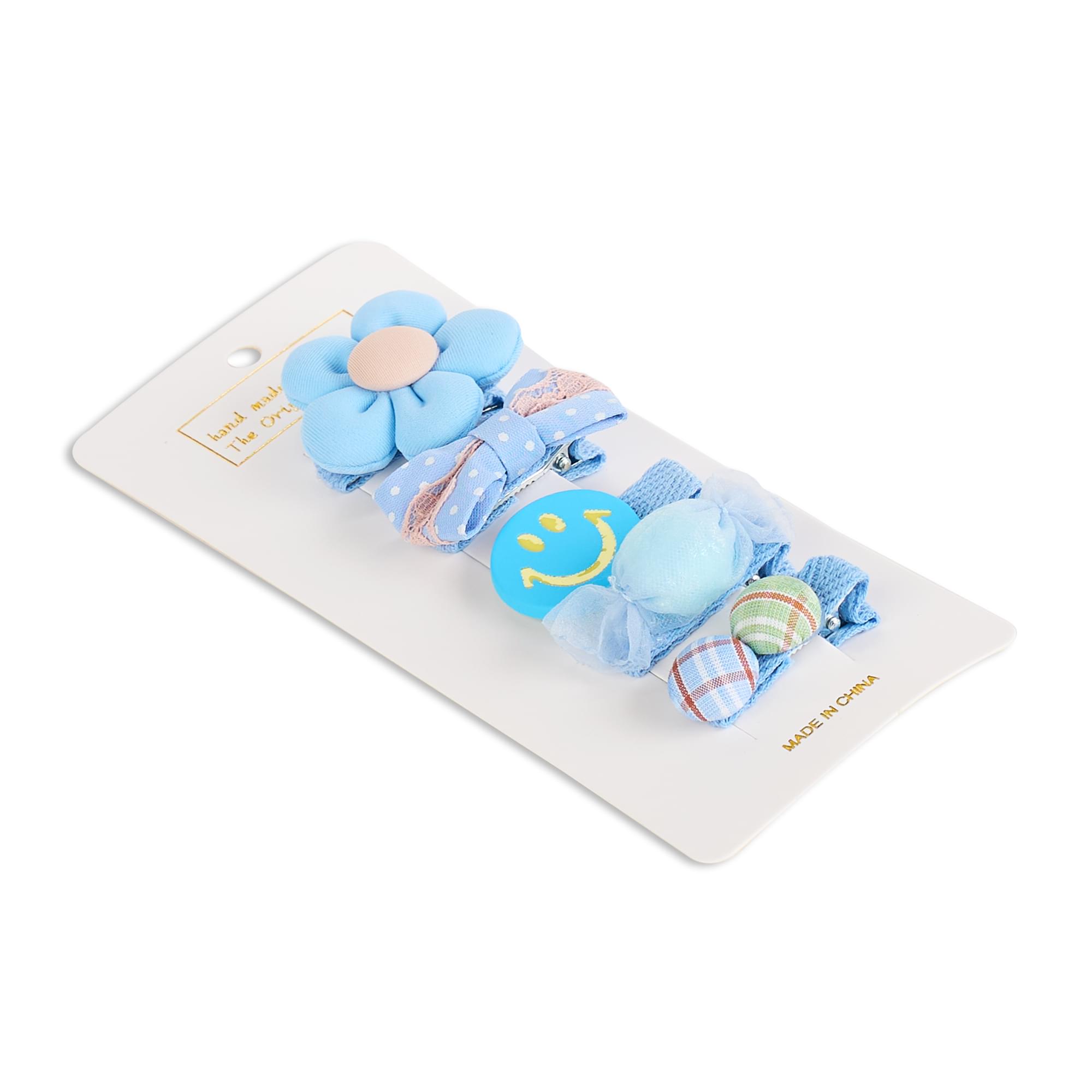 Set 5 clame par pentru fetite onuvio® h02, bumbac organic, protectie scalp, fara zgarieturi si durere - albastru