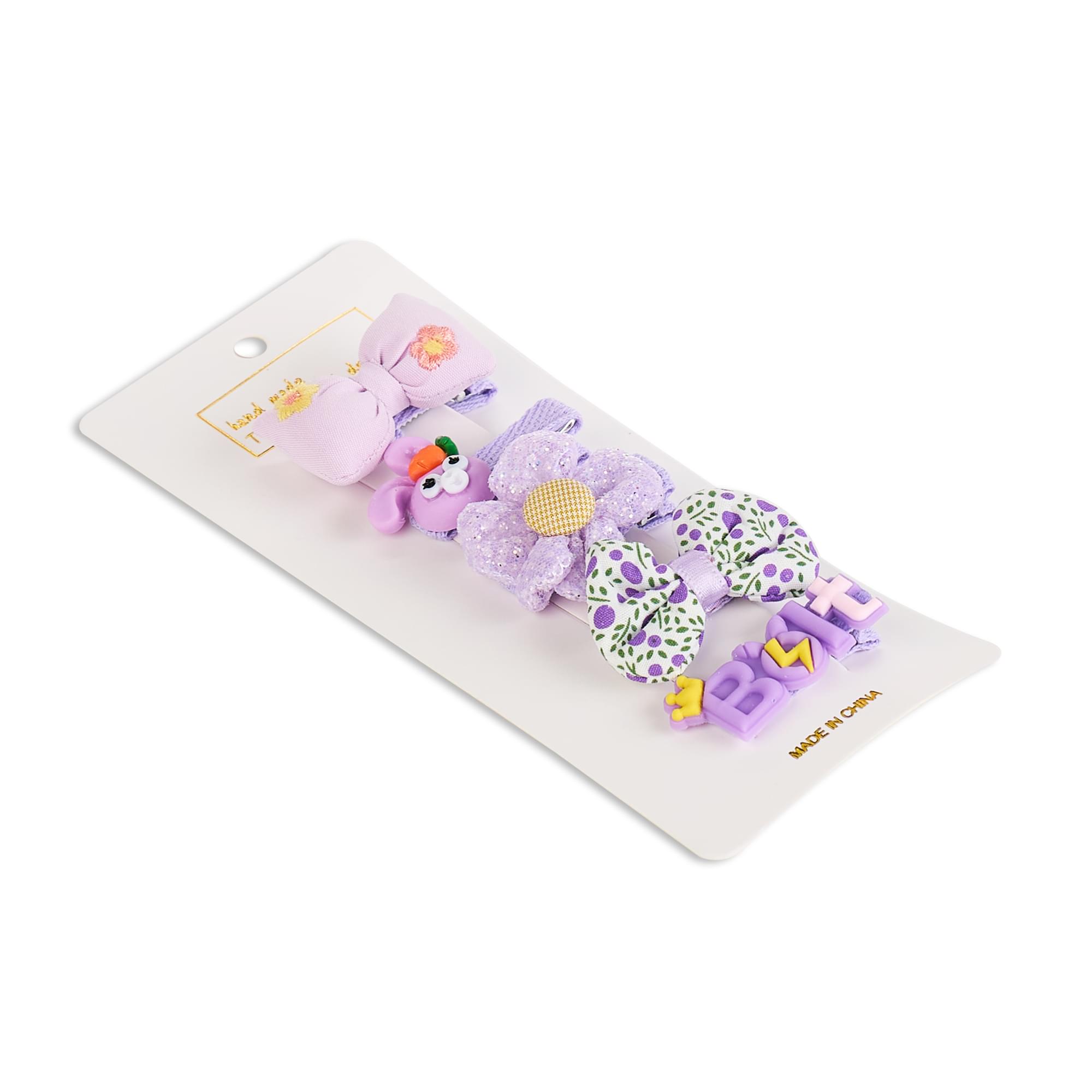 Set 5 clame par pentru fetite onuvio® h02, bumbac organic, protectie scalp, fara zgarieturi si durere - mov