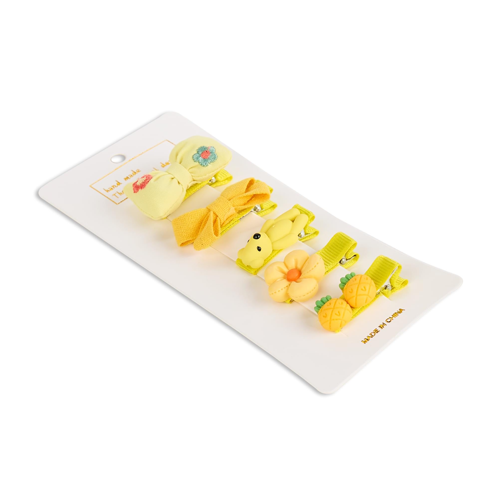 Set 5 clame par pentru fetite onuvio® h02, bumbac organic, protectie scalp, fara zgarieturi si durere - galben