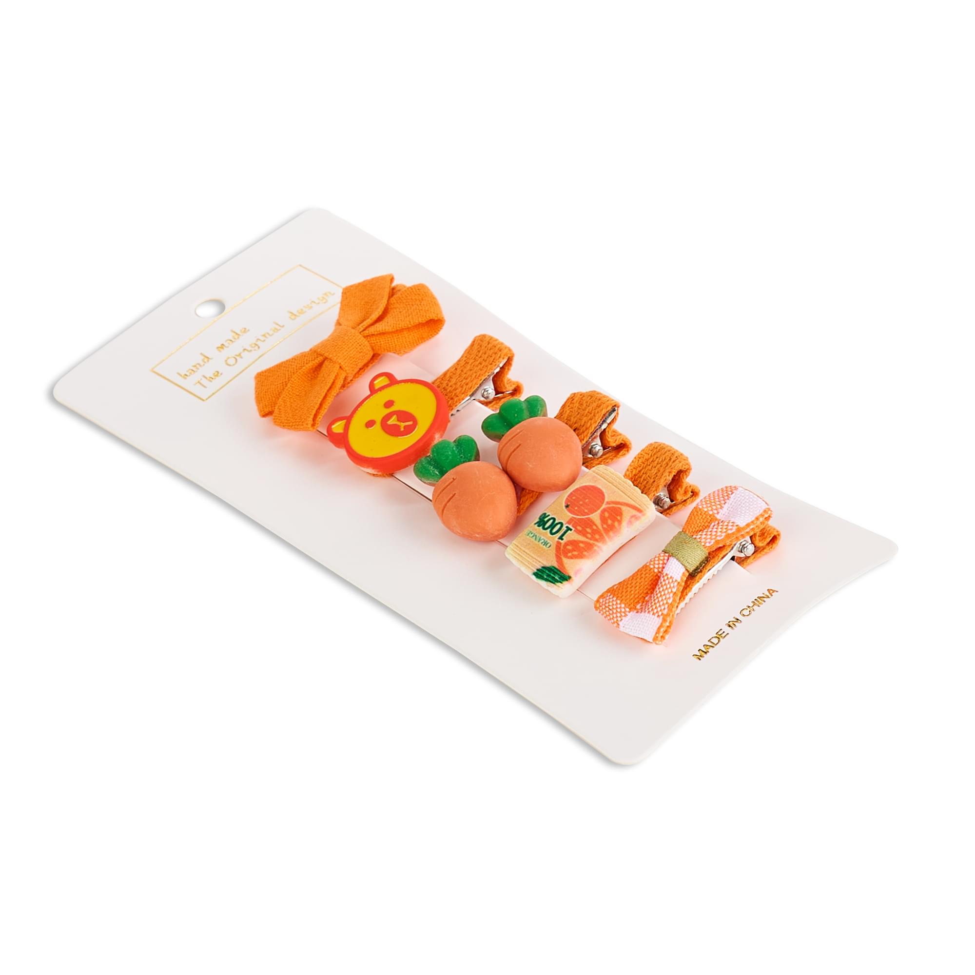 Set 5 clame par pentru fetite onuvio® h02, bumbac organic, protectie scalp, fara zgarieturi si durere - portocaliu