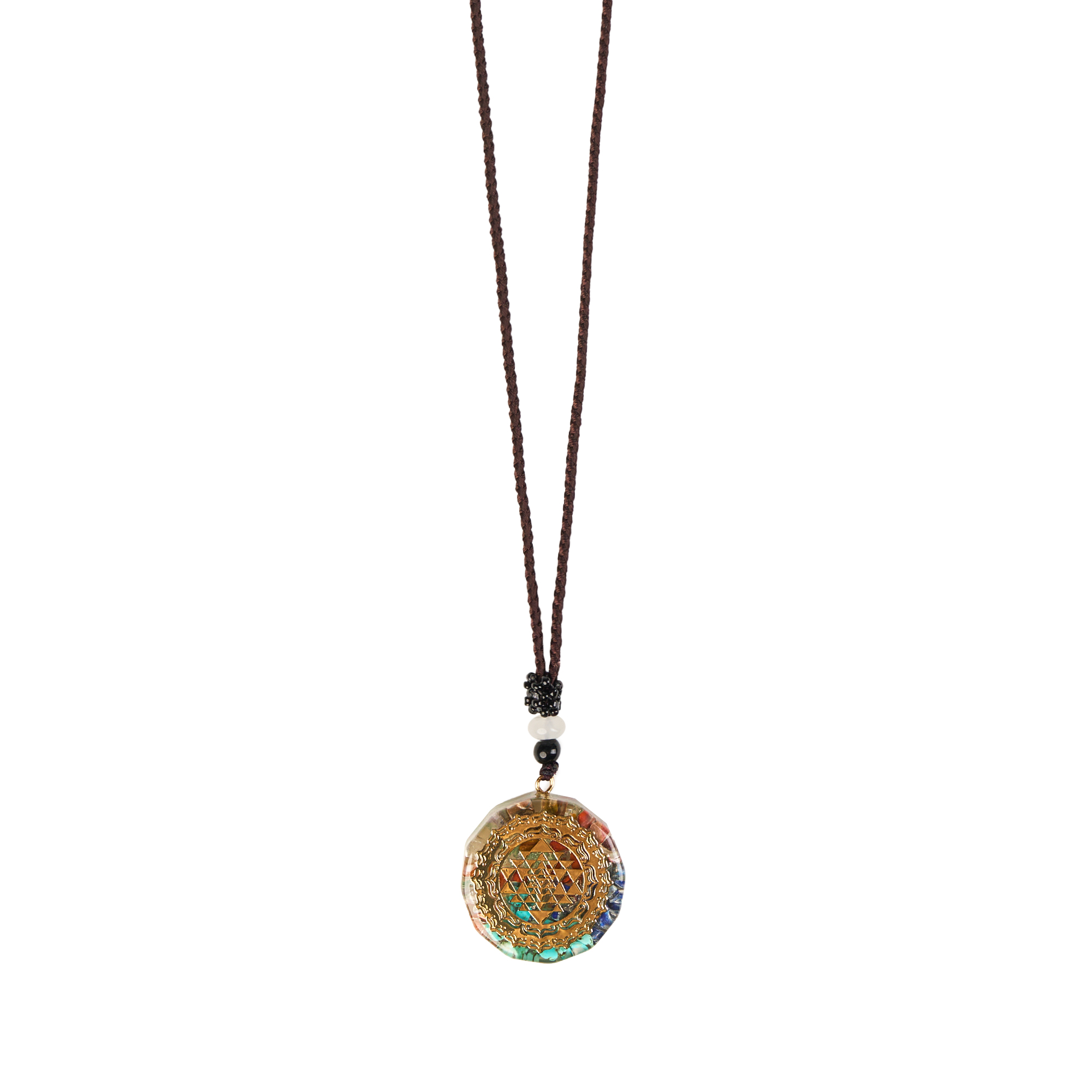 Colier dama orgonic cu 7 chakre pentru protectie energetica si vindecare spirituala cu simbol sri yantra, onuvio®
