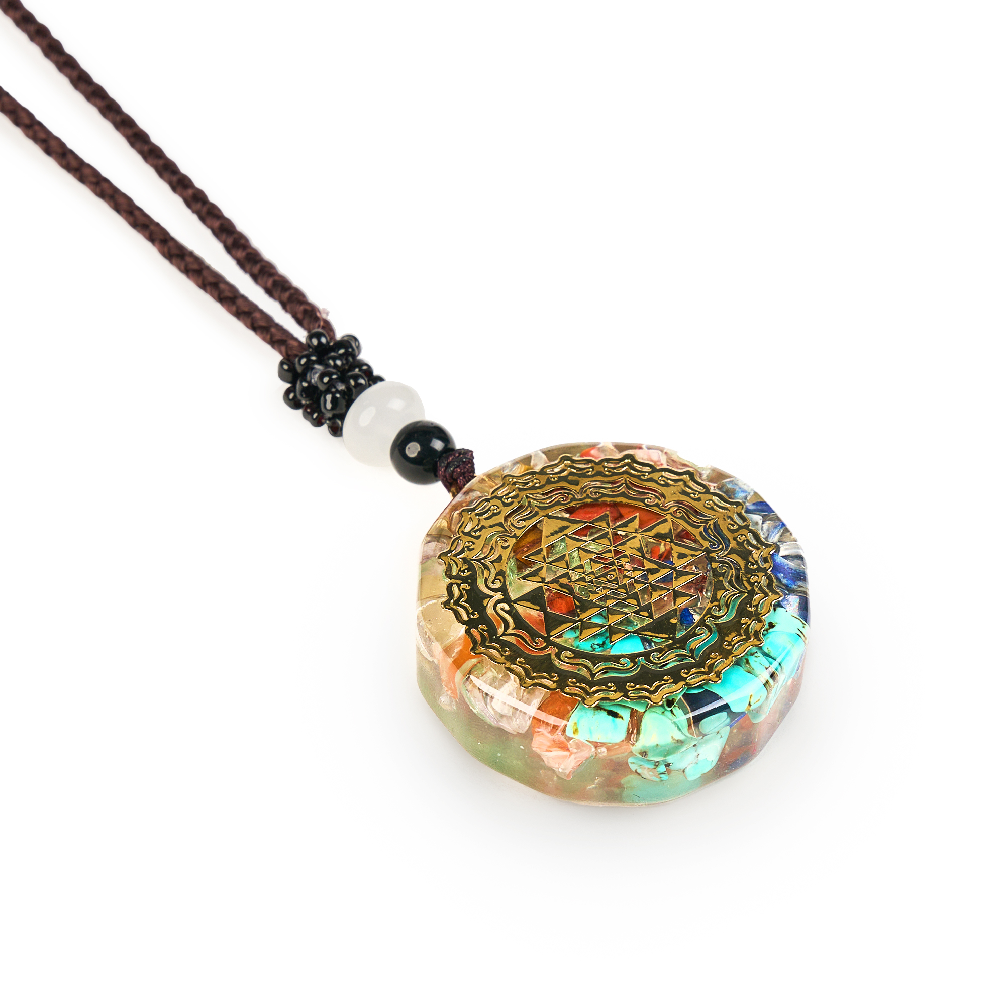 Colier dama orgonic cu 7 chakre pentru protectie energetica si vindecare spirituala cu simbol sri yantra, onuvio®