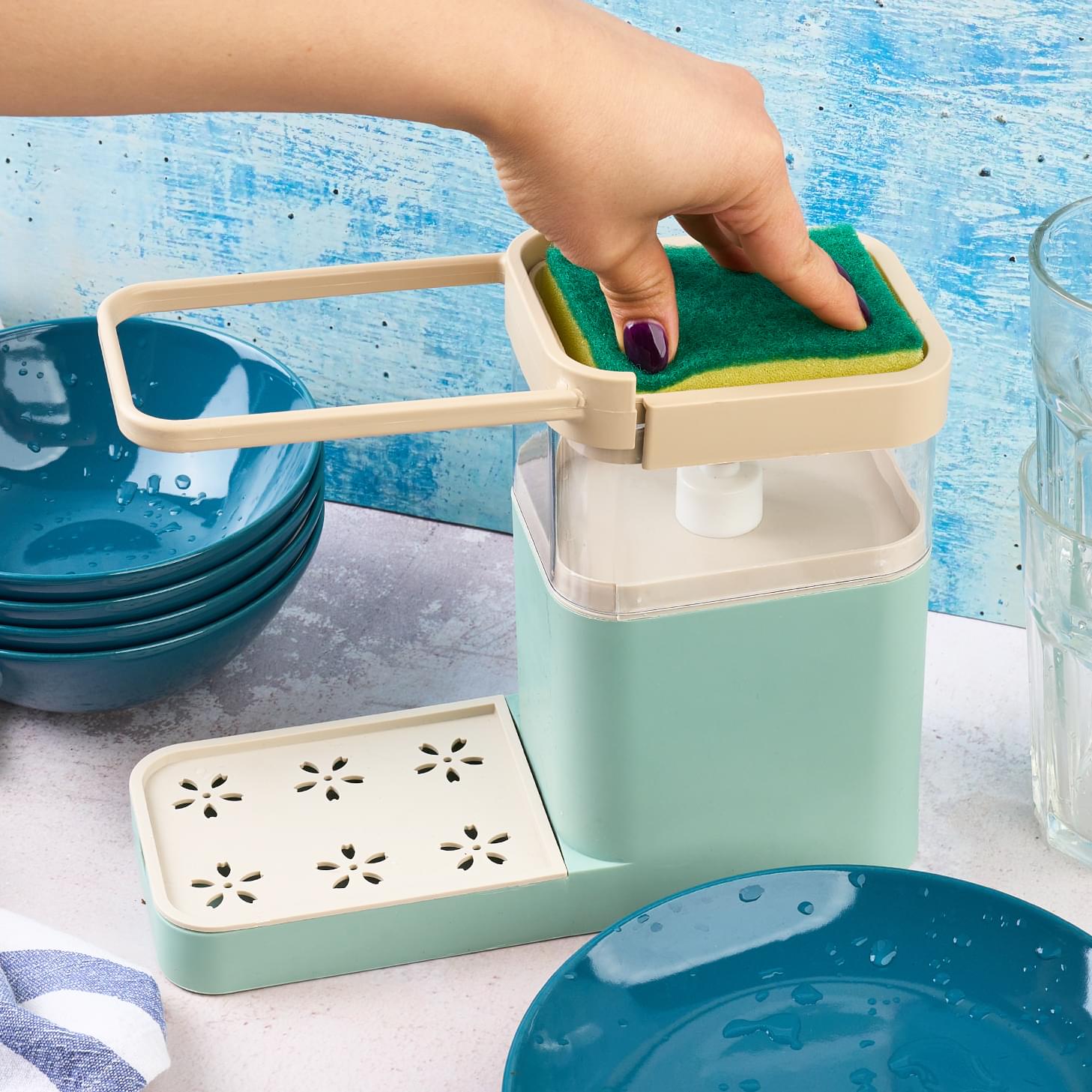 Suport bucatarie multifunctional pentru detergent vase, burete, laveta si accesorii curatenie vase de bucatarie, pentru chiuveta, onuvio™ - turcoaz