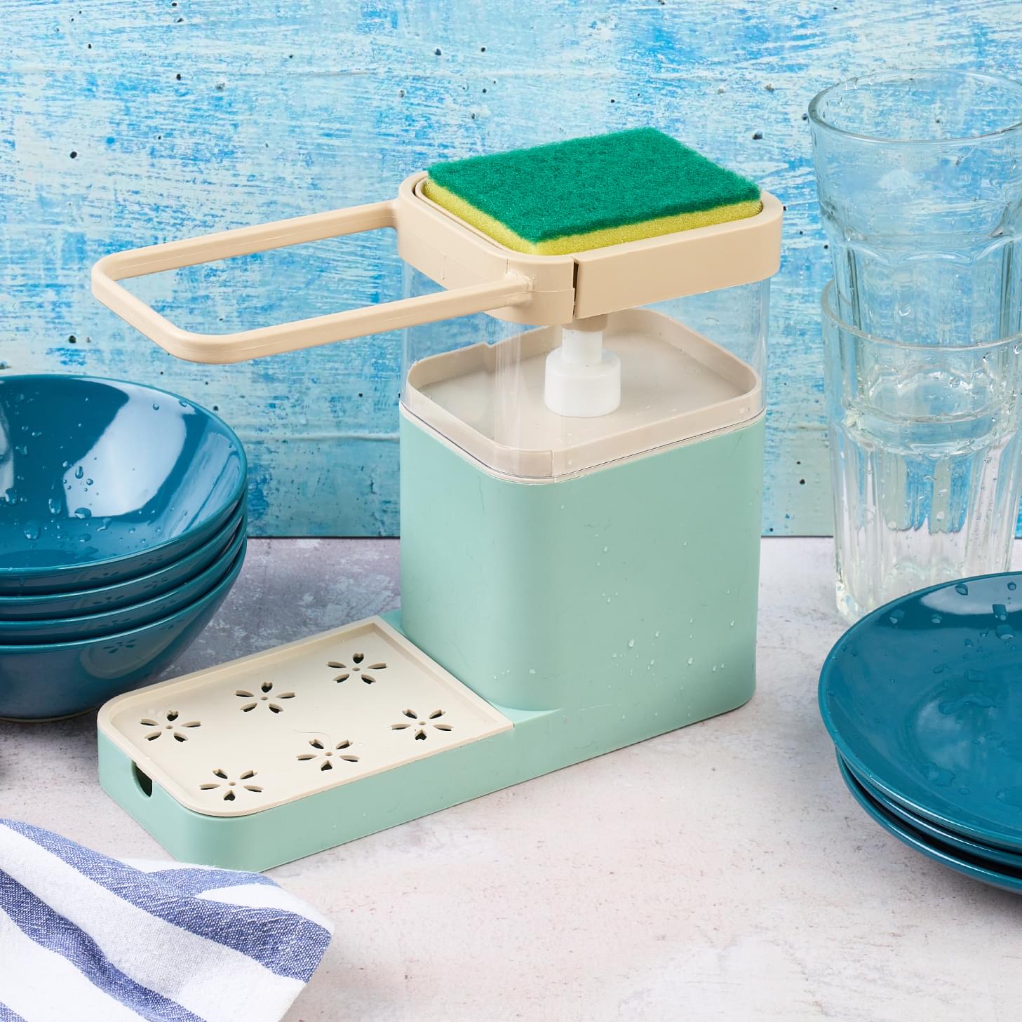 Suport bucatarie multifunctional pentru detergent vase, burete, laveta si accesorii curatenie vase de bucatarie, pentru chiuveta, onuvio™ - turcoaz