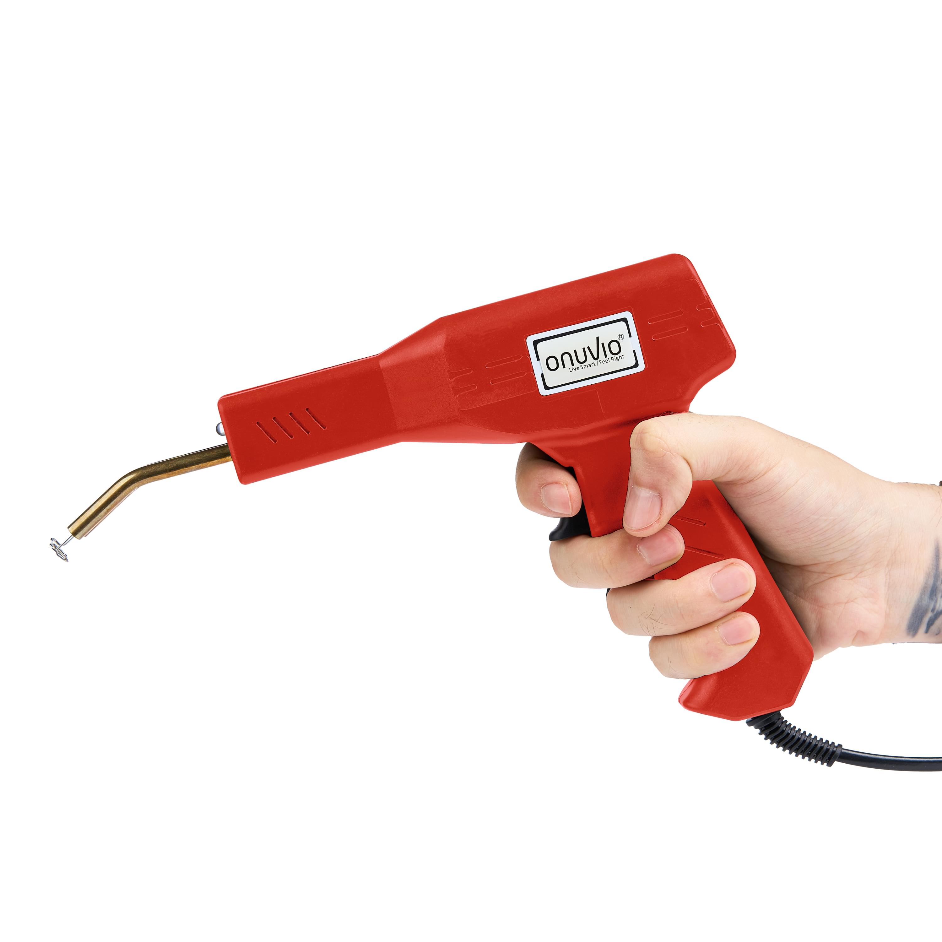 Set pistol și capse pentru lipit plastic onuvio™, trusa pentru sudat plastic, kit pentru repararea fisurilor din plastic, 200 capse si geanta transport incluse, putere 50w - rosu