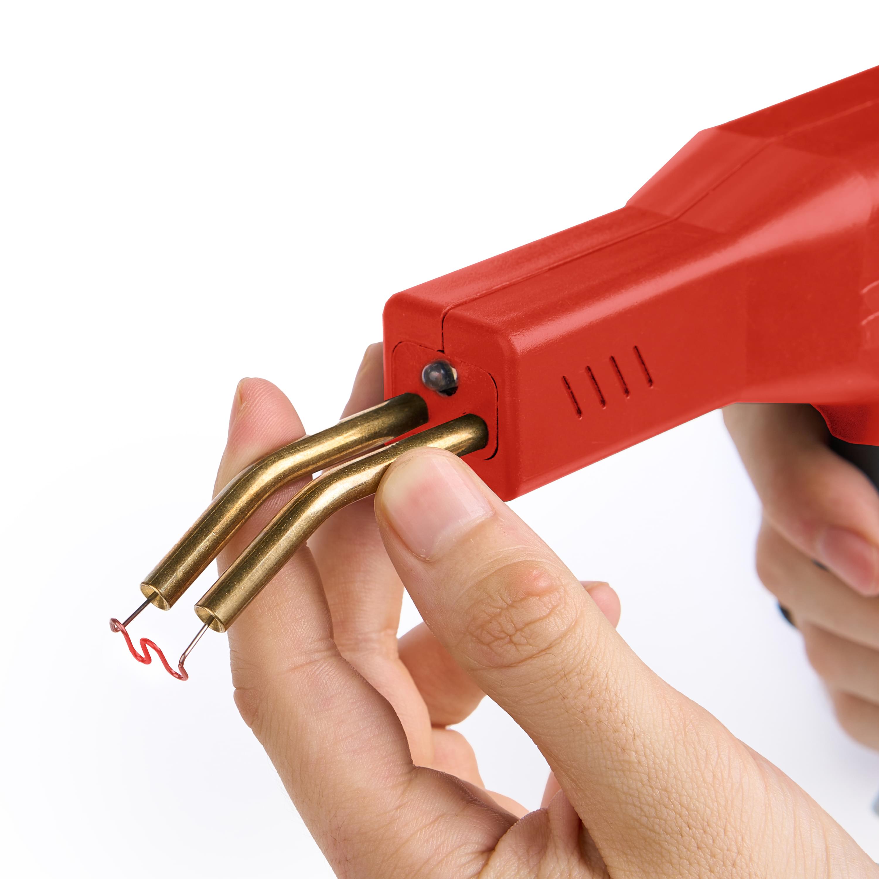 Set pistol și capse pentru lipit plastic onuvio™, trusa pentru sudat plastic, kit pentru repararea fisurilor din plastic, 200 capse si geanta transport incluse, putere 50w - rosu