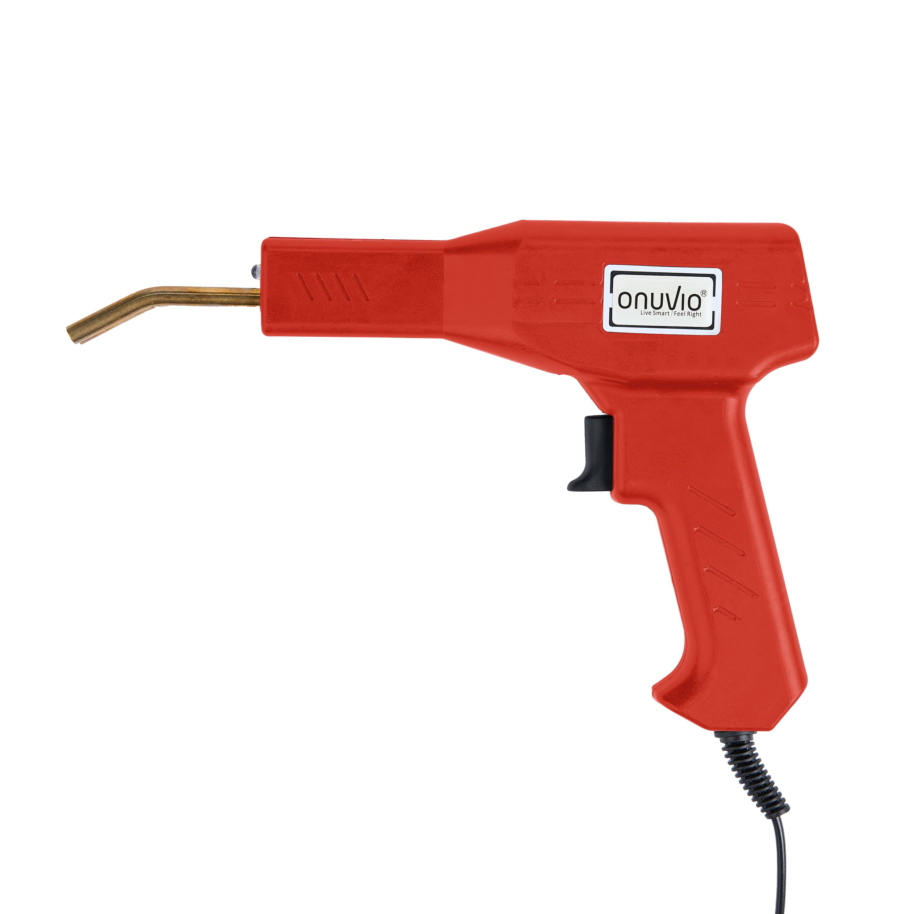 Set pistol și capse pentru lipit plastic onuvio™, trusa pentru sudat plastic, kit pentru repararea fisurilor din plastic, 200 capse si geanta transport incluse, putere 50w - rosu