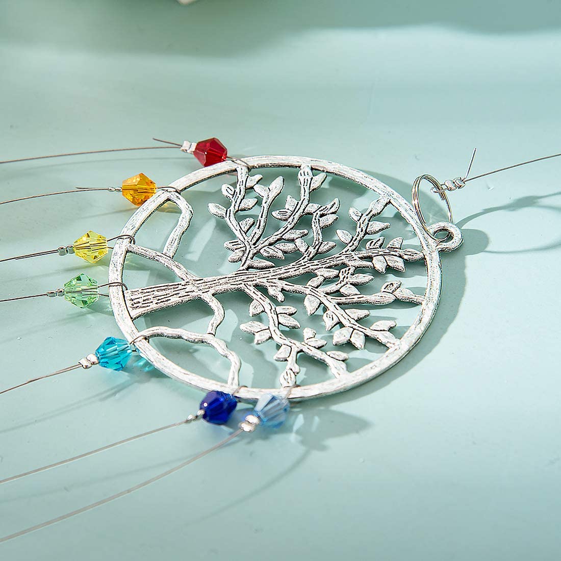 Decor suspendat pomul vieții cu cristale k9, suncatcher dreamcatcher, 7 chakre, clopoței de vânt, energie și echilibru, onuvio®