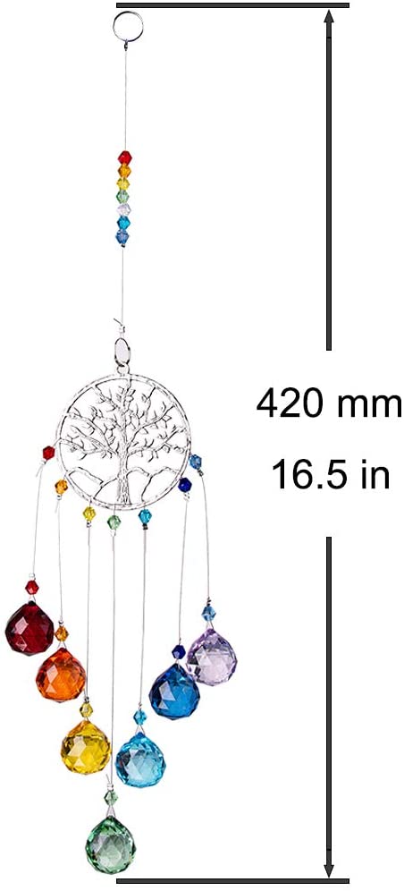 Decor suspendat pomul vieții cu cristale k9, suncatcher dreamcatcher, 7 chakre, clopoței de vânt, energie și echilibru, onuvio®