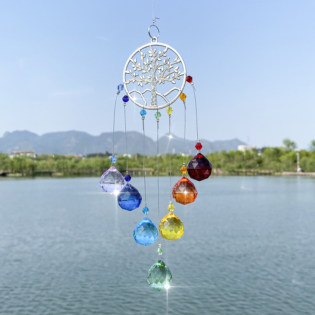 Decor suspendat pomul vieții cu cristale k9, suncatcher dreamcatcher, 7 chakre, clopoței de vânt, energie și echilibru, onuvio®