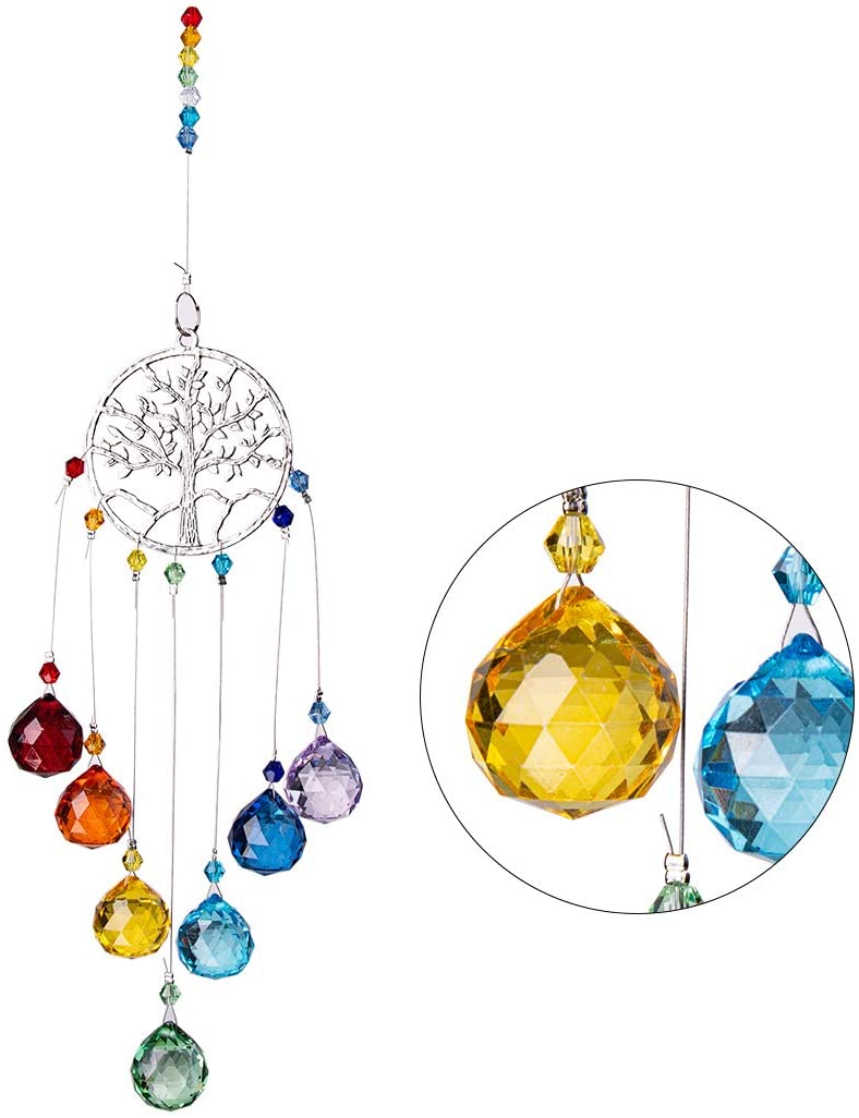 Decor suspendat pomul vieții cu cristale k9, suncatcher dreamcatcher, 7 chakre, clopoței de vânt, energie și echilibru, onuvio®
