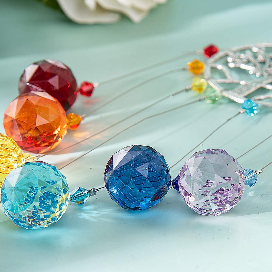 Decor suspendat pomul vieții cu cristale k9, suncatcher dreamcatcher, 7 chakre, clopoței de vânt, energie și echilibru, onuvio®