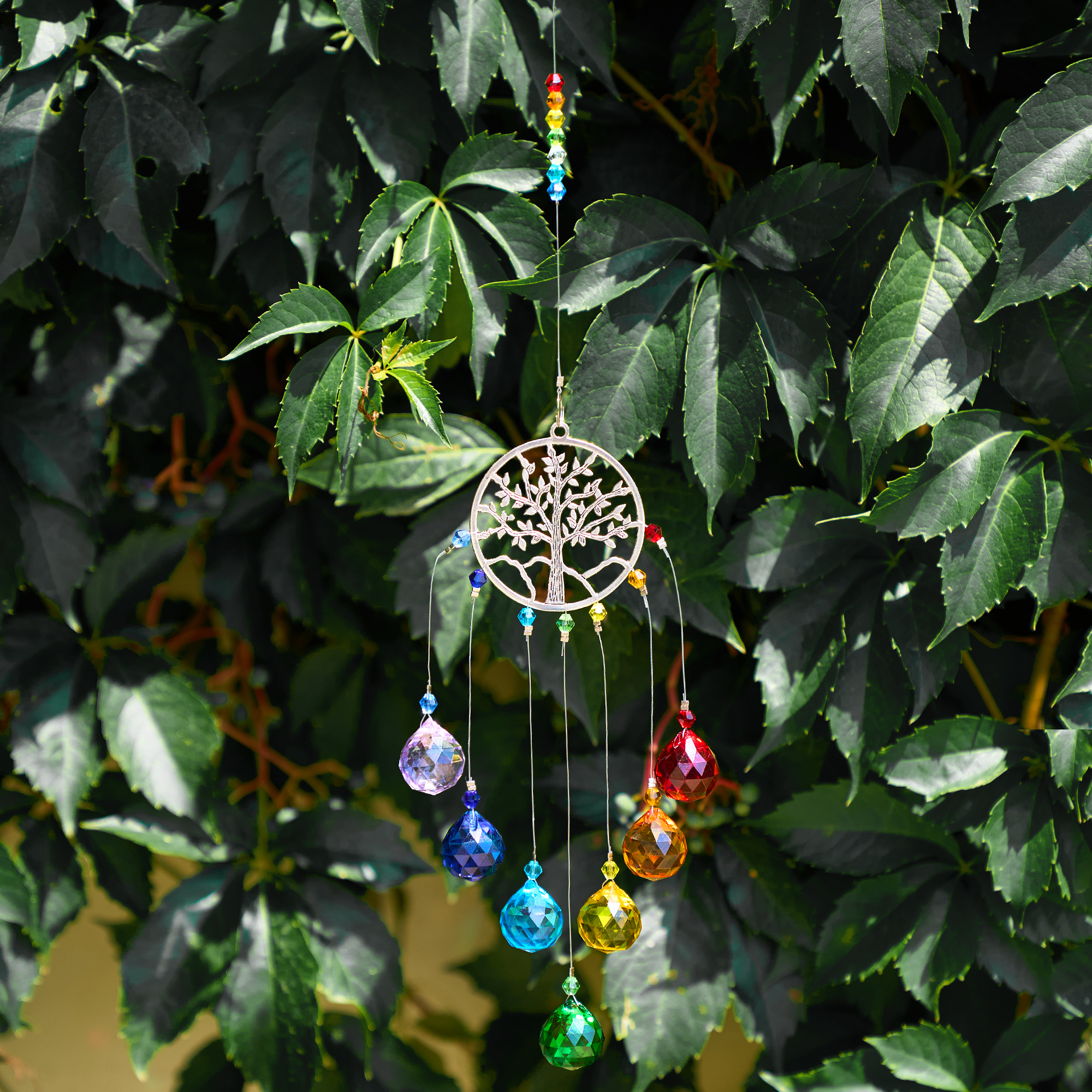 Decor suspendat pomul vieții cu cristale k9, suncatcher dreamcatcher, 7 chakre, clopoței de vânt, energie și echilibru, onuvio®