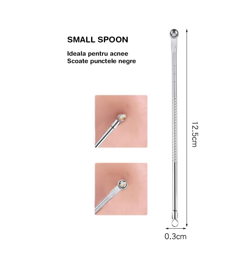 Trusa cosmetica profesionala pentru extractie puncte negre, comedoane, acnee, ustensile cosmetice din inox, 9 piese, onuvio®
