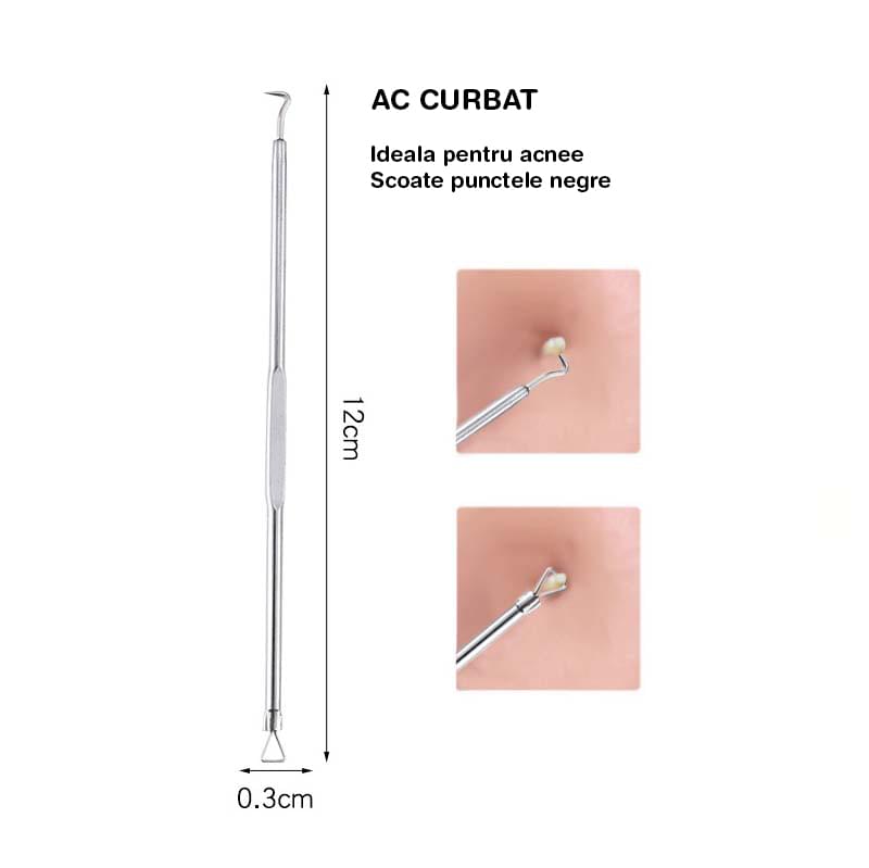 Trusa cosmetica profesionala pentru extractie puncte negre, comedoane, acnee, ustensile cosmetice din inox, 9 piese, onuvio®