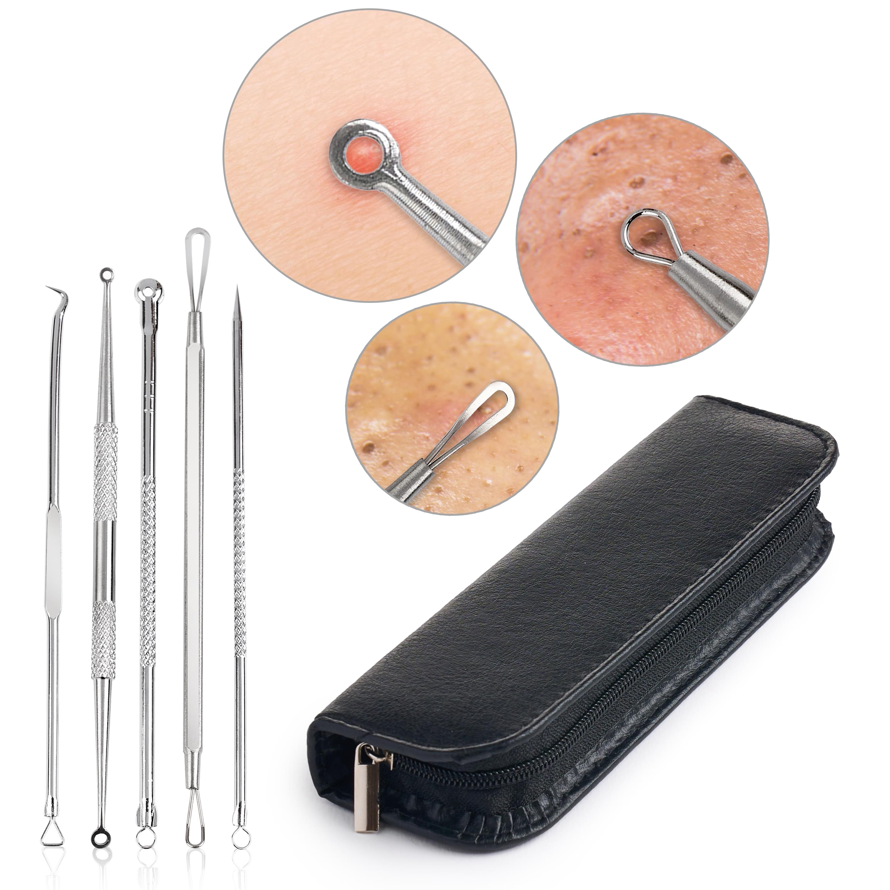 Trusa cosmetica profesionala pentru extractie puncte negre, comedoane, acnee, ustensile cosmetice din inox, 9 piese, onuvio® - negru
