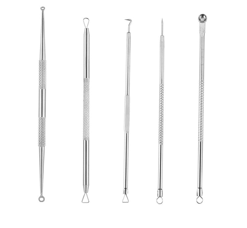 Trusa cosmetica profesionala pentru extractie puncte negre, comedoane, acnee, ustensile cosmetice din inox, 9 piese, onuvio®