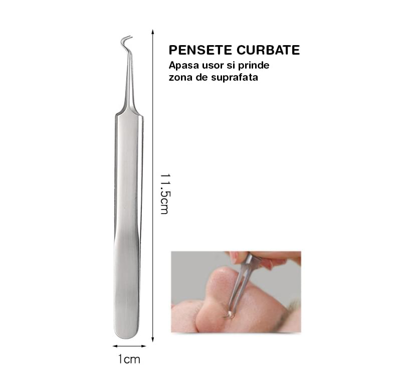 Trusa cosmetica profesionala pentru extractie puncte negre, comedoane, acnee, ustensile cosmetice din inox, 9 piese, onuvio®